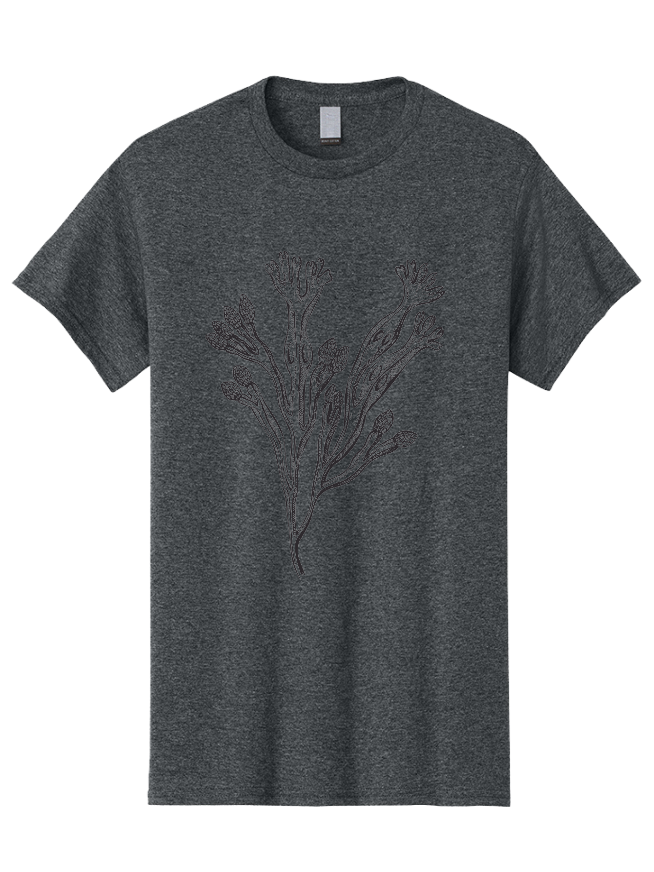 Black-Algae-Illustration Men'S Graphic Tee, 100% Cotton, Comfortable Casual Summer Wear, Machine Washable, Botanical Illustration, Black Ink Drawing, Floral Design, Abstract Plant, Unique Foliage, Intricate Details, Simple Yet Elegant, Aad673