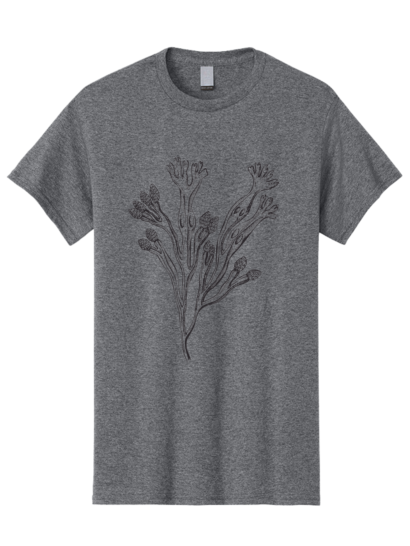 Black-Algae-Illustration Men'S Graphic Tee, 100% Cotton, Comfortable Casual Summer Wear, Machine Washable, Botanical Illustration, Black Ink Drawing, Floral Design, Abstract Plant, Unique Foliage, Intricate Details, Simple Yet Elegant, Aad673