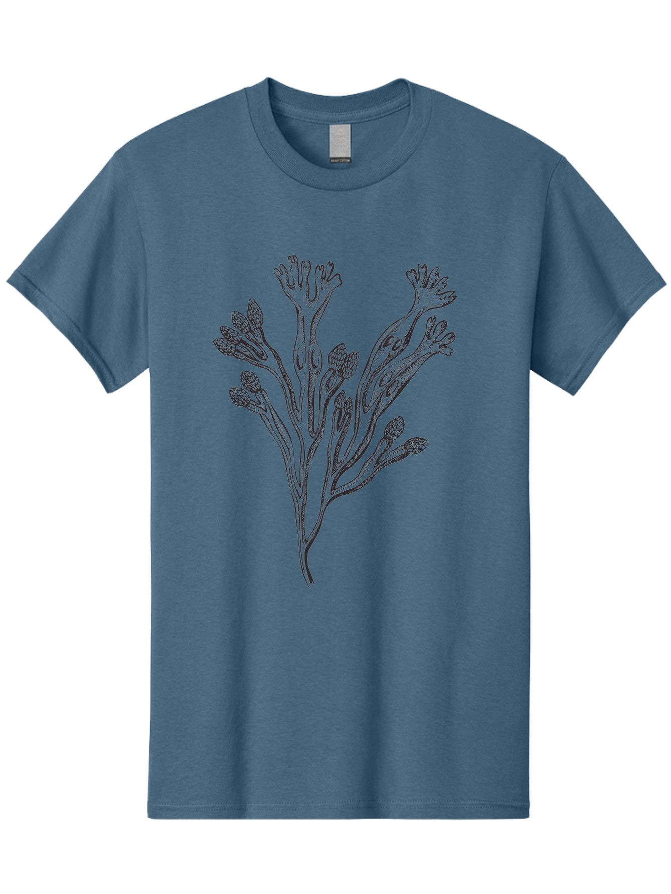 Black-Algae-Illustration Men'S Graphic Tee, 100% Cotton, Comfortable Casual Summer Wear, Machine Washable, Botanical Illustration, Black Ink Drawing, Floral Design, Abstract Plant, Unique Foliage, Intricate Details, Simple Yet Elegant, Aad673