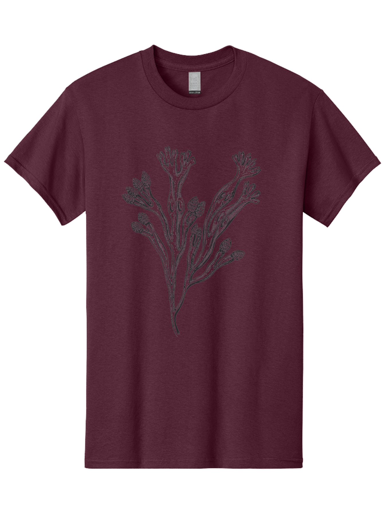 Black-Algae-Illustration Men'S Graphic Tee, 100% Cotton, Comfortable Casual Summer Wear, Machine Washable, Botanical Illustration, Black Ink Drawing, Floral Design, Abstract Plant, Unique Foliage, Intricate Details, Simple Yet Elegant, Aad673