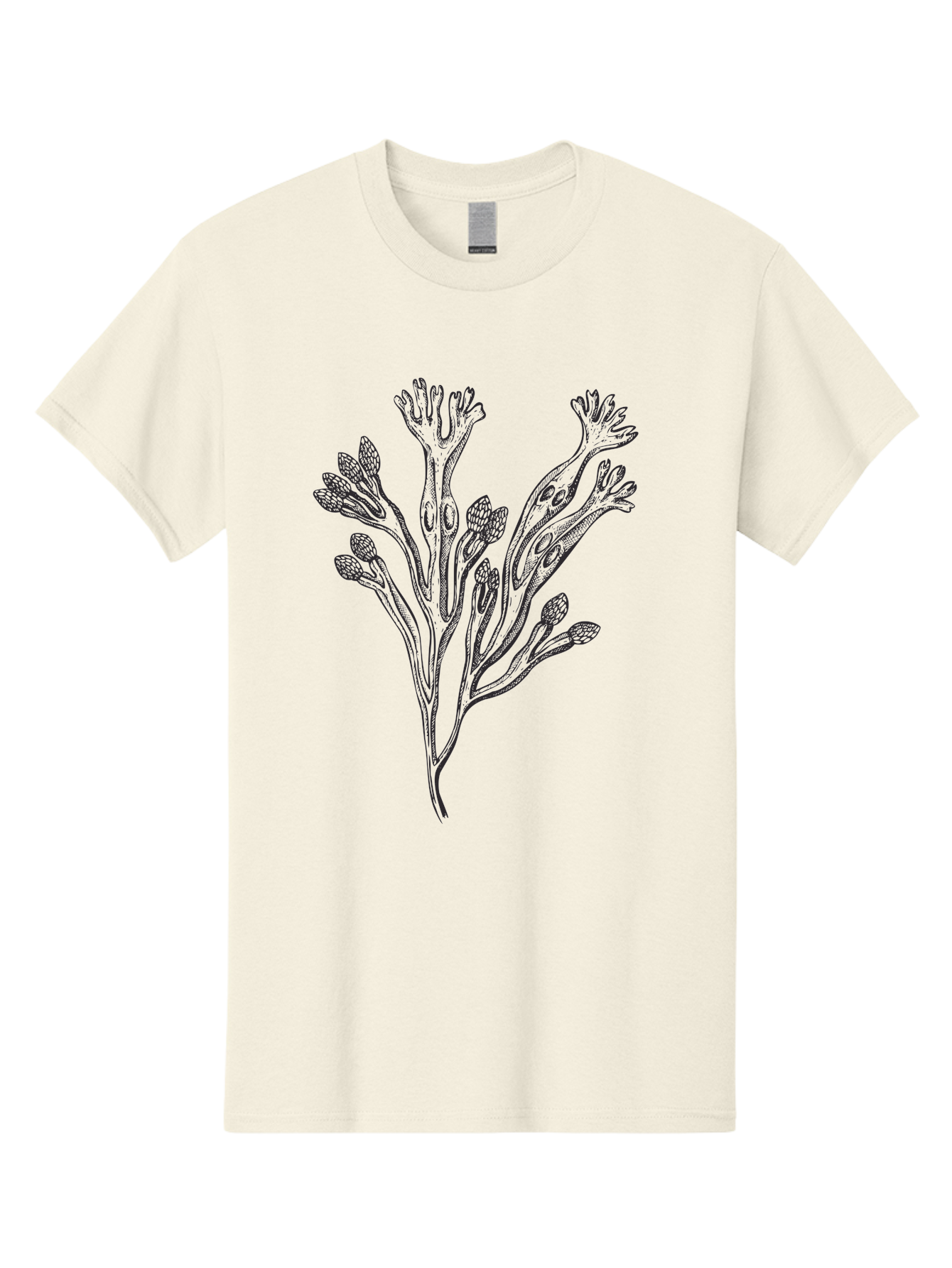 Black-Algae-Illustration Men'S Graphic Tee, 100% Cotton, Comfortable Casual Summer Wear, Machine Washable, Botanical Illustration, Black Ink Drawing, Floral Design, Abstract Plant, Unique Foliage, Intricate Details, Simple Yet Elegant, Aad673