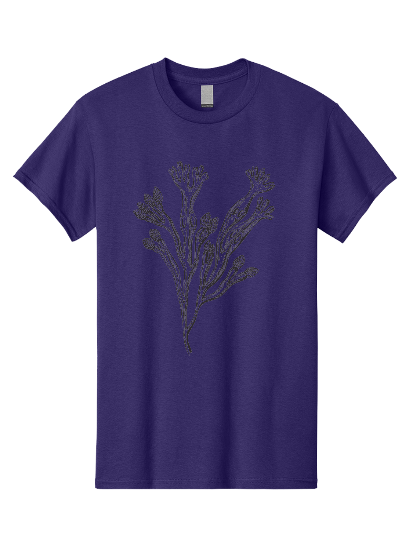 Black-Algae-Illustration Men'S Graphic Tee, 100% Cotton, Comfortable Casual Summer Wear, Machine Washable, Botanical Illustration, Black Ink Drawing, Floral Design, Abstract Plant, Unique Foliage, Intricate Details, Simple Yet Elegant, Aad673