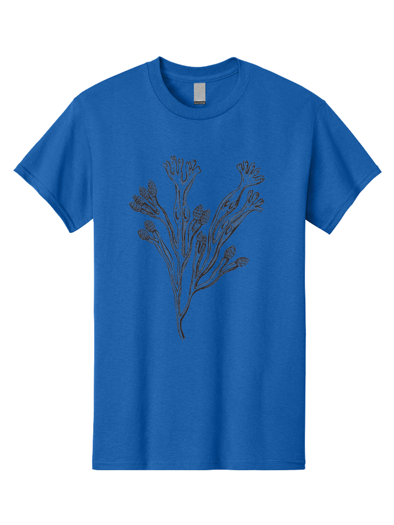 Black-Algae-Illustration Men'S Graphic Tee, 100% Cotton, Comfortable Casual Summer Wear, Machine Washable, Botanical Illustration, Black Ink Drawing, Floral Design, Abstract Plant, Unique Foliage, Intricate Details, Simple Yet Elegant, Aad673