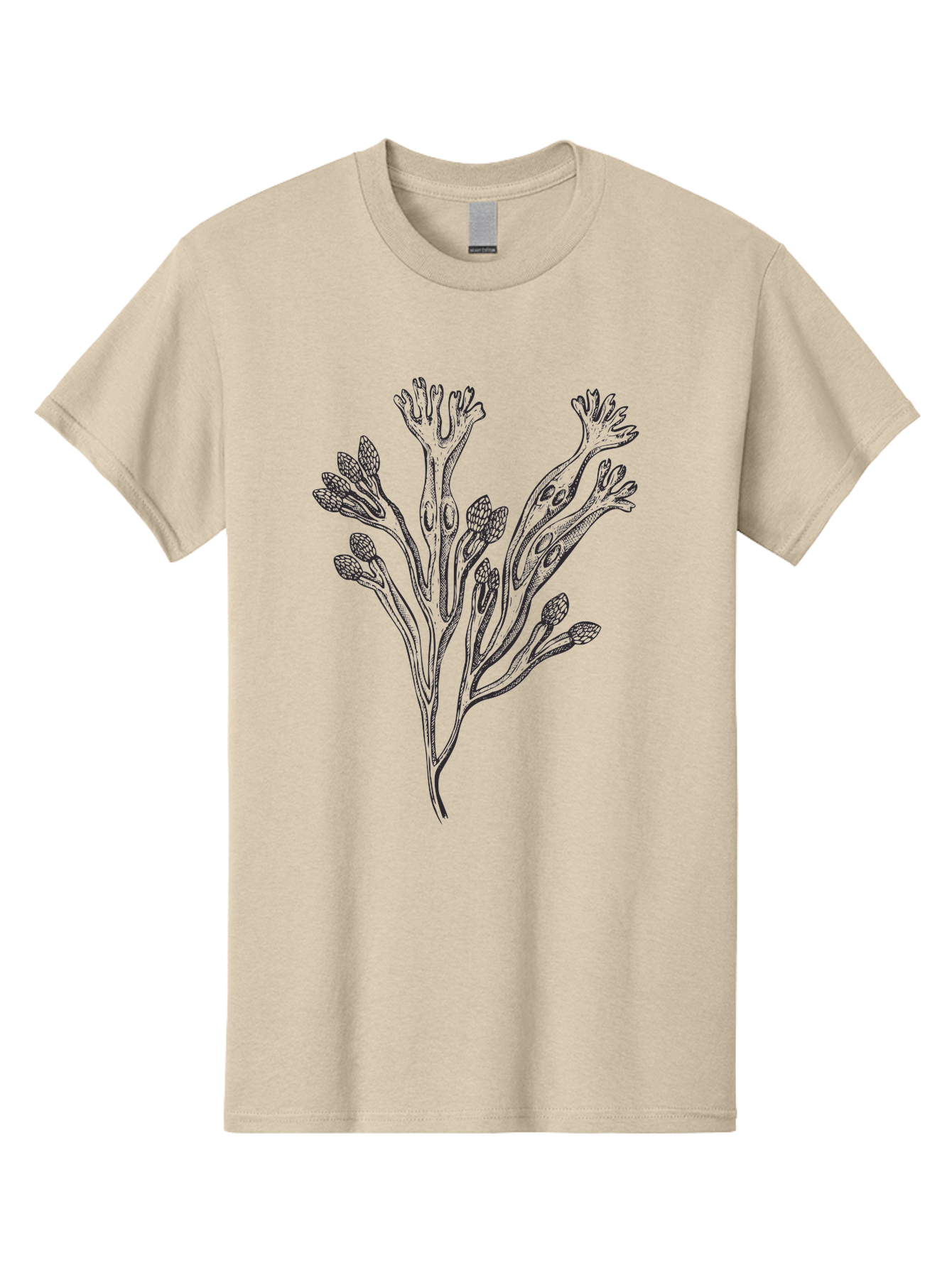 Black-Algae-Illustration Men'S Graphic Tee, 100% Cotton, Comfortable Casual Summer Wear, Machine Washable, Botanical Illustration, Black Ink Drawing, Floral Design, Abstract Plant, Unique Foliage, Intricate Details, Simple Yet Elegant, Aad673