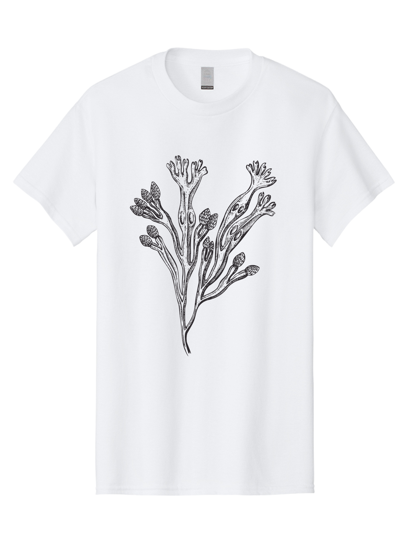 Black-Algae-Illustration Men'S Graphic Tee, 100% Cotton, Comfortable Casual Summer Wear, Machine Washable, Botanical Illustration, Black Ink Drawing, Floral Design, Abstract Plant, Unique Foliage, Intricate Details, Simple Yet Elegant, Aad673