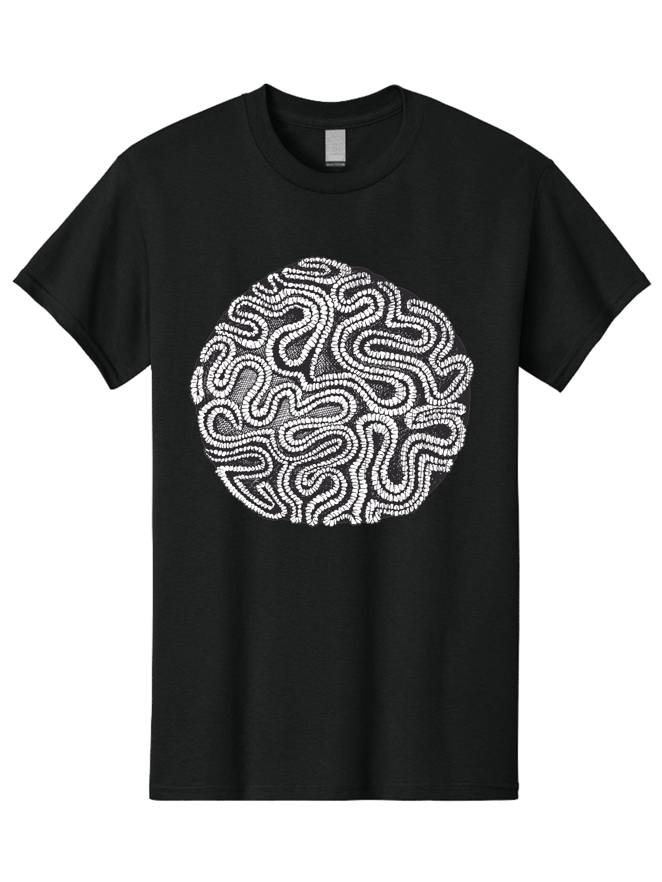 Black-And-White-Patterned-Circle Men'S Graphic Tee, 100% Cotton, Comfortable Casual Summer Wear, Machine Washable, Stippled Artwork, Abstract Design, Black And White Illustration, Dotwork Technique, Maze Pattern, Psychedelic Art, Aad674