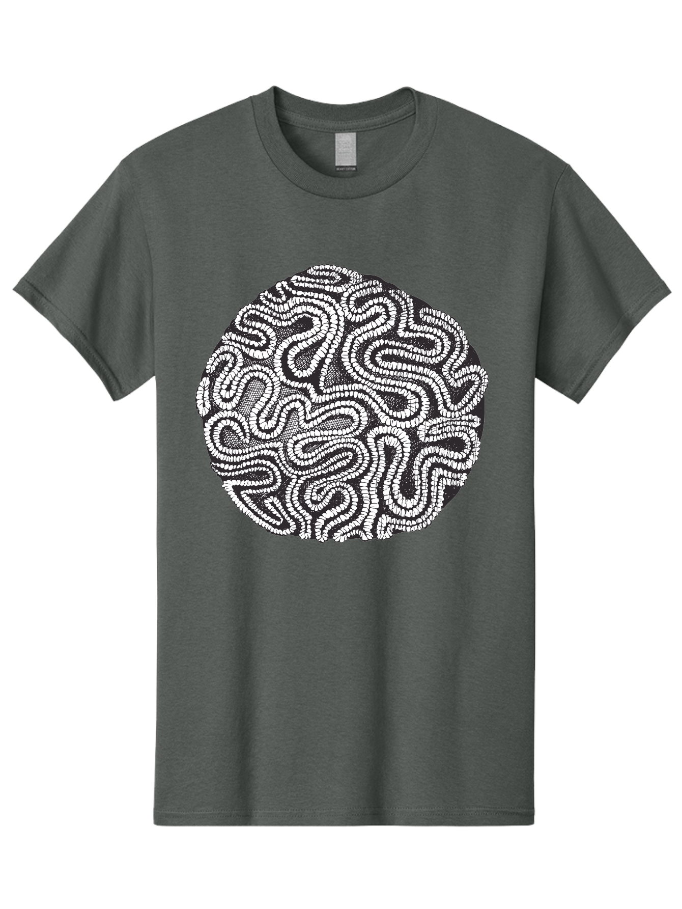 Black-And-White-Patterned-Circle Men'S Graphic Tee, 100% Cotton, Comfortable Casual Summer Wear, Machine Washable, Stippled Artwork, Abstract Design, Black And White Illustration, Dotwork Technique, Maze Pattern, Psychedelic Art, Aad674