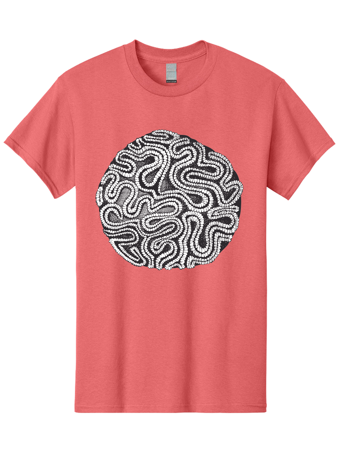 Black-And-White-Patterned-Circle Men'S Graphic Tee, 100% Cotton, Comfortable Casual Summer Wear, Machine Washable, Stippled Artwork, Abstract Design, Black And White Illustration, Dotwork Technique, Maze Pattern, Psychedelic Art, Aad674