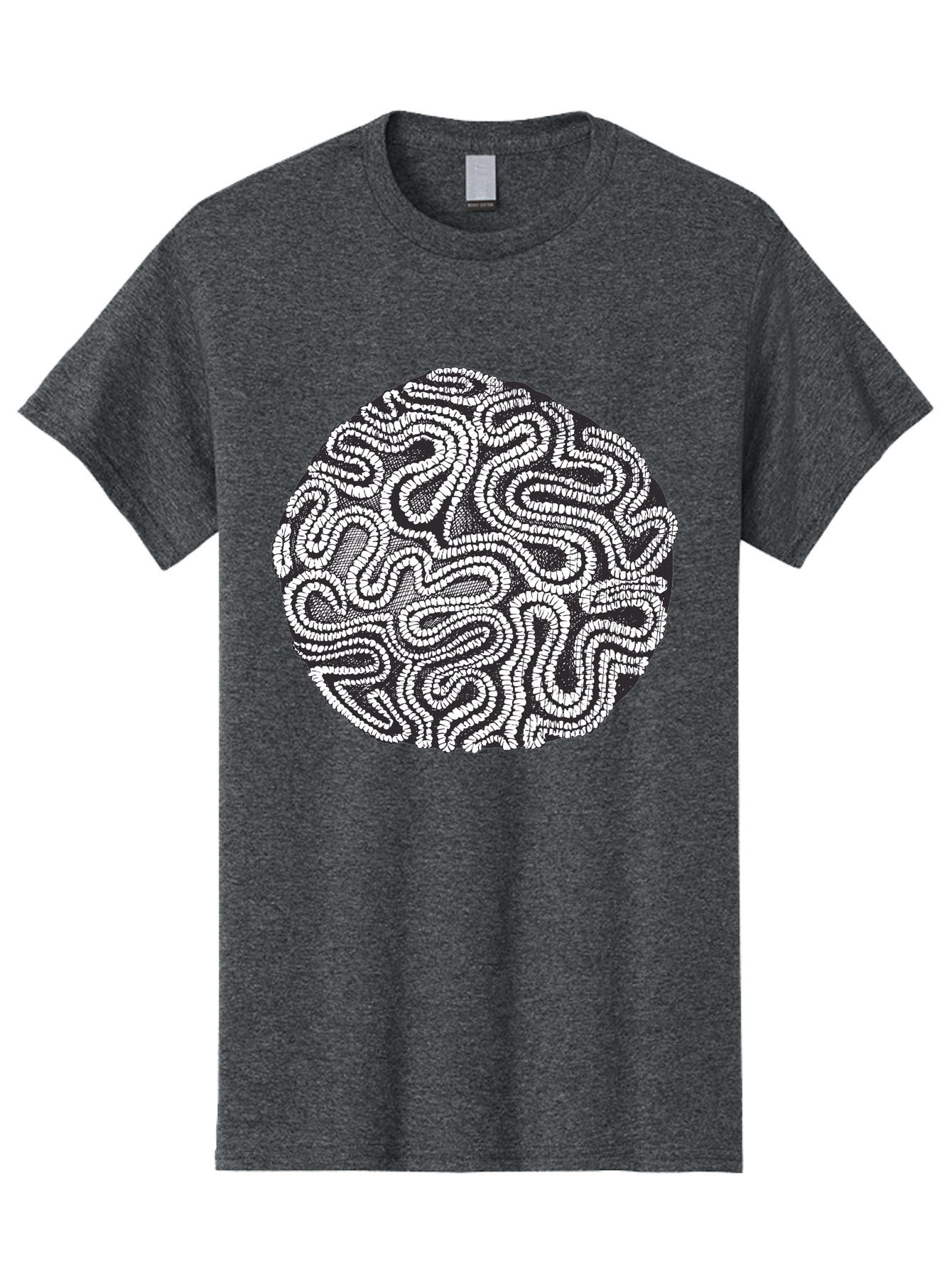 Black-And-White-Patterned-Circle Men'S Graphic Tee, 100% Cotton, Comfortable Casual Summer Wear, Machine Washable, Stippled Artwork, Abstract Design, Black And White Illustration, Dotwork Technique, Maze Pattern, Psychedelic Art, Aad674
