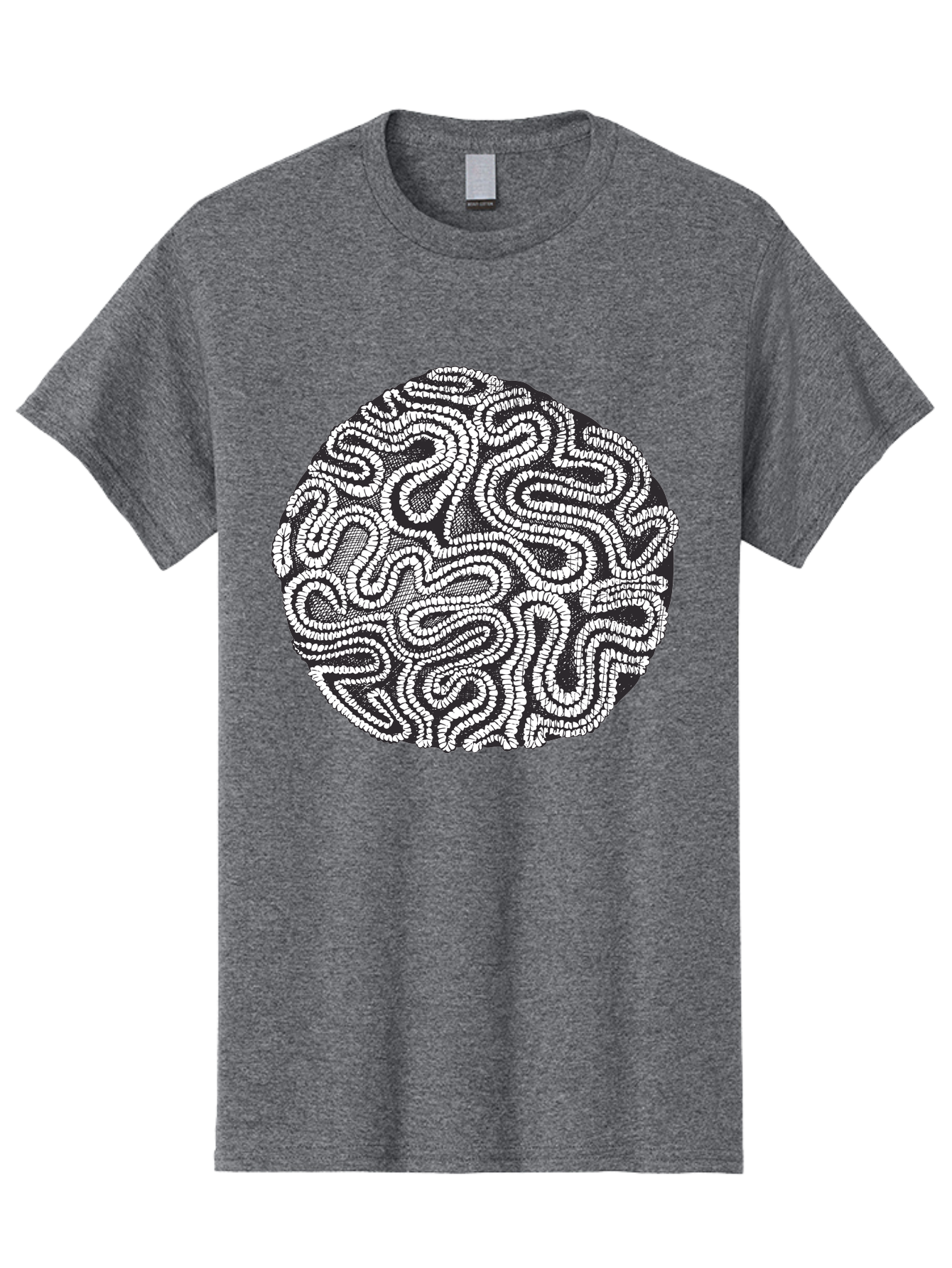 Black-And-White-Patterned-Circle Men'S Graphic Tee, 100% Cotton, Comfortable Casual Summer Wear, Machine Washable, Stippled Artwork, Abstract Design, Black And White Illustration, Dotwork Technique, Maze Pattern, Psychedelic Art, Aad674
