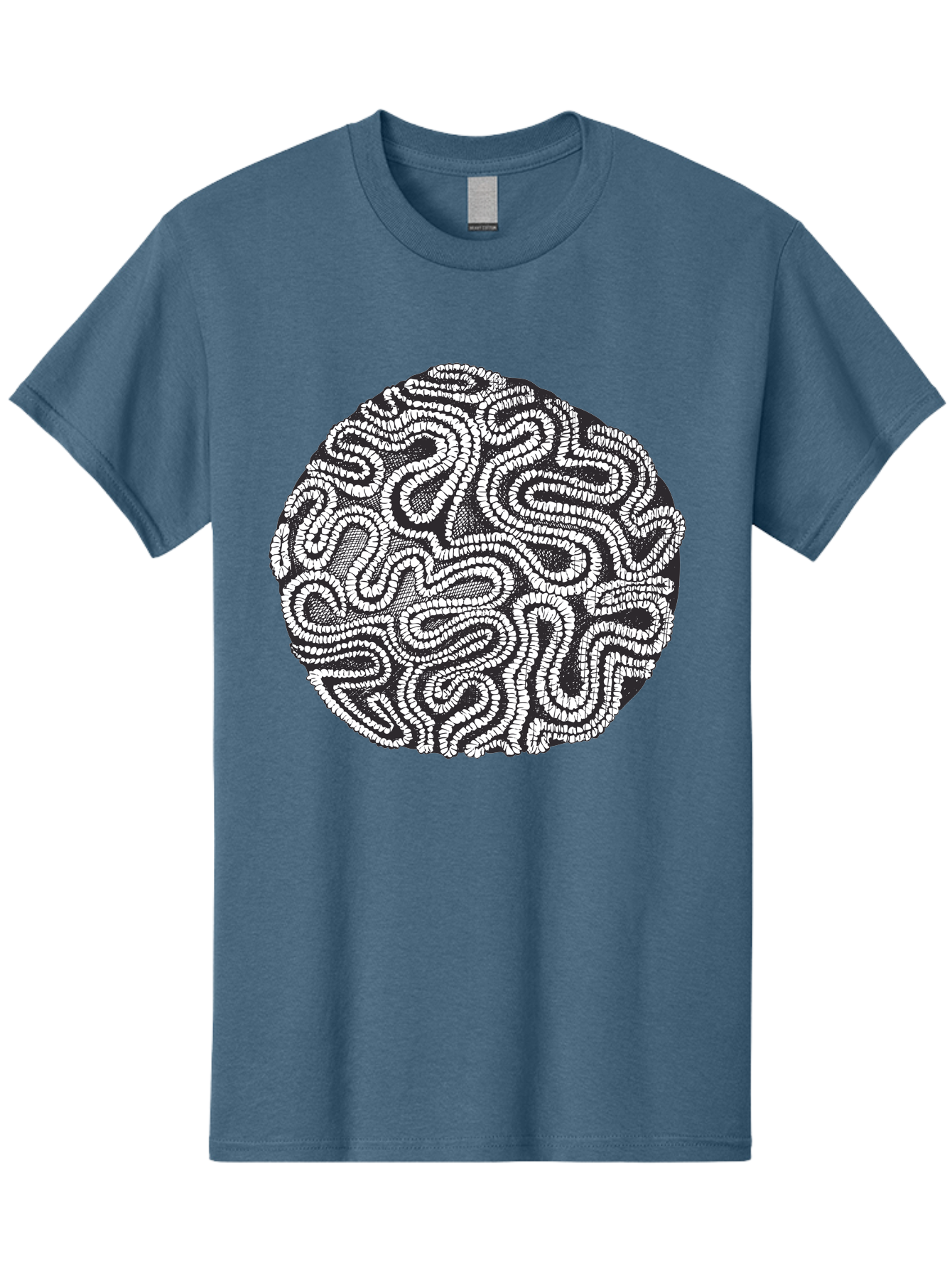 Black-And-White-Patterned-Circle Men'S Graphic Tee, 100% Cotton, Comfortable Casual Summer Wear, Machine Washable, Stippled Artwork, Abstract Design, Black And White Illustration, Dotwork Technique, Maze Pattern, Psychedelic Art, Aad674