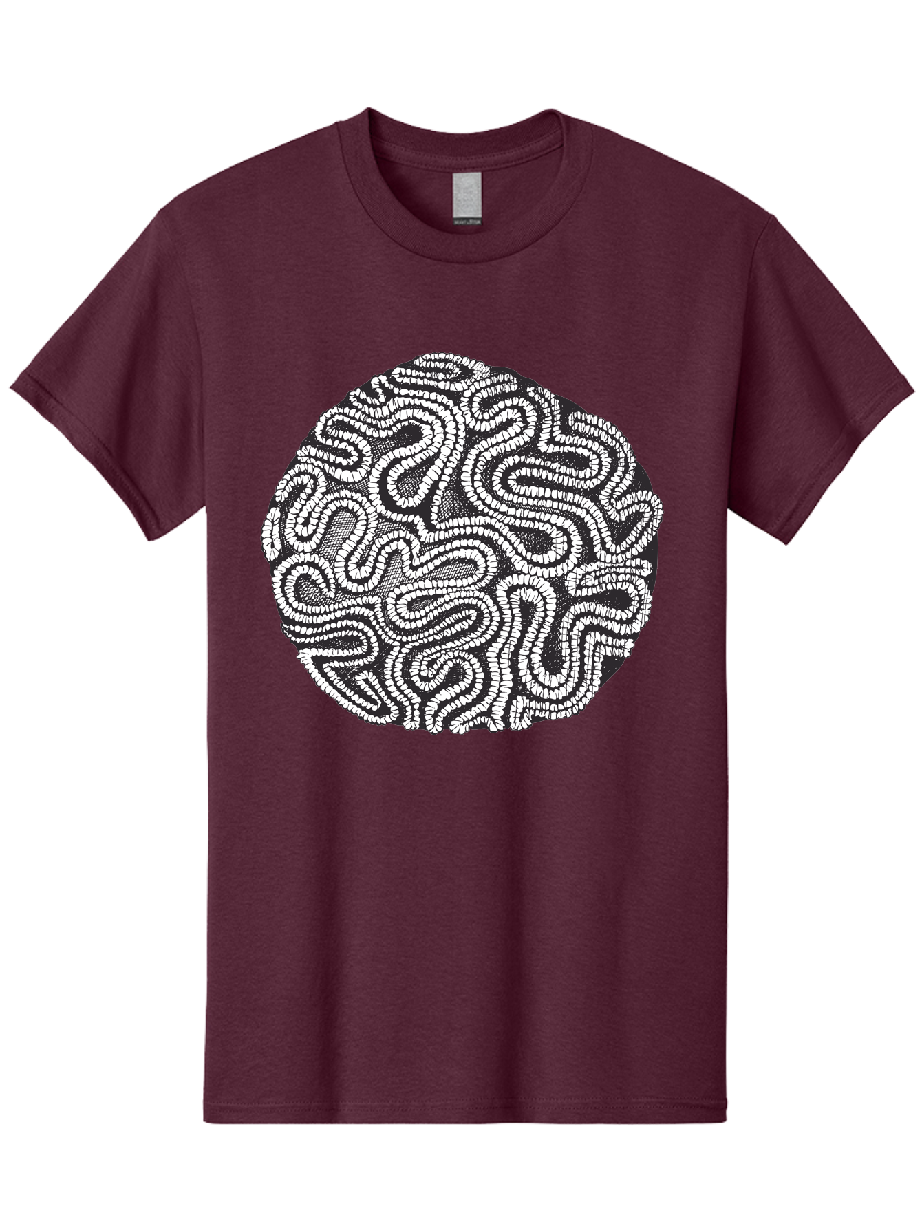 Black-And-White-Patterned-Circle Men'S Graphic Tee, 100% Cotton, Comfortable Casual Summer Wear, Machine Washable, Stippled Artwork, Abstract Design, Black And White Illustration, Dotwork Technique, Maze Pattern, Psychedelic Art, Aad674