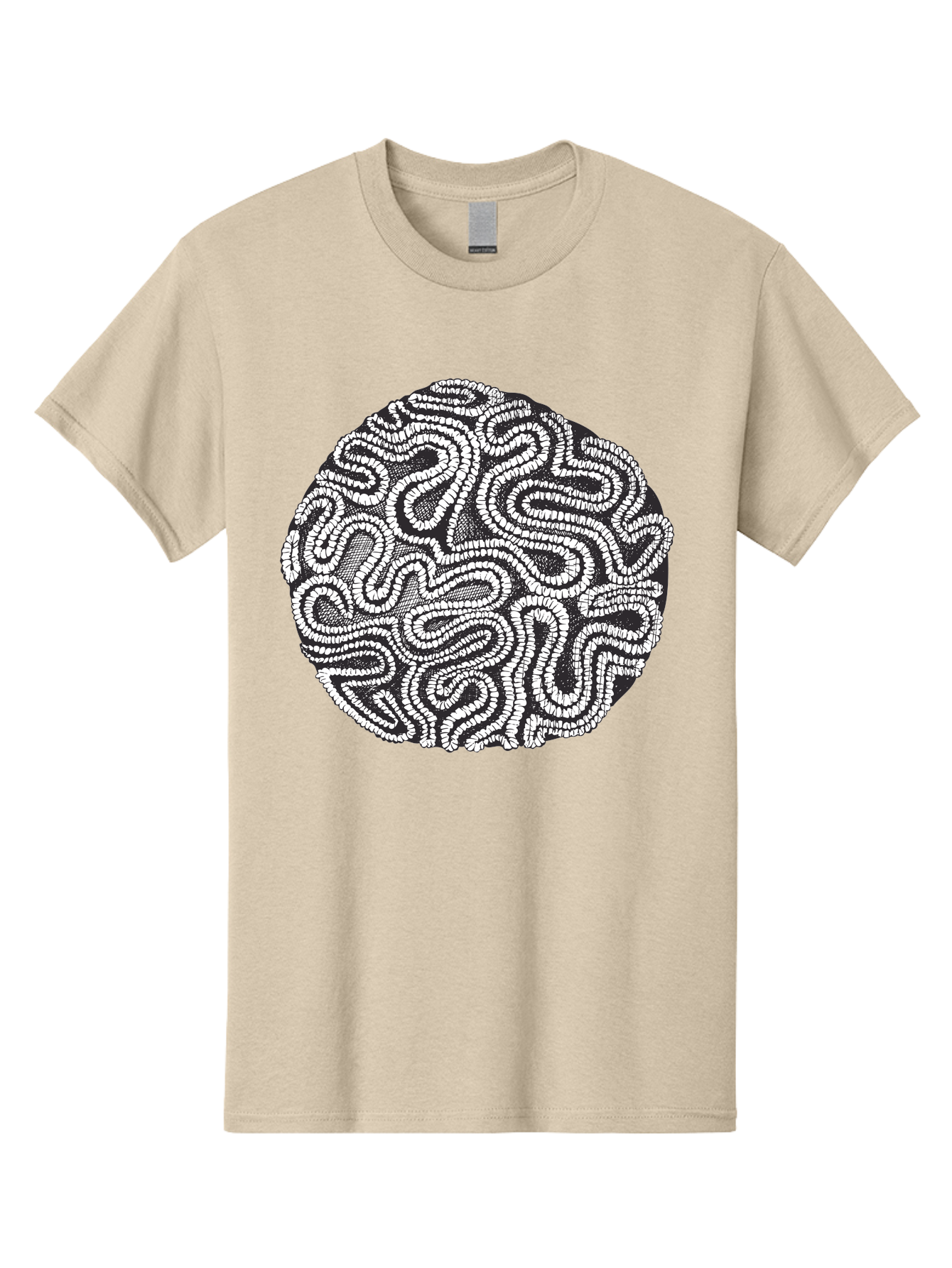 Black-And-White-Patterned-Circle Men'S Graphic Tee, 100% Cotton, Comfortable Casual Summer Wear, Machine Washable, Stippled Artwork, Abstract Design, Black And White Illustration, Dotwork Technique, Maze Pattern, Psychedelic Art, Aad674