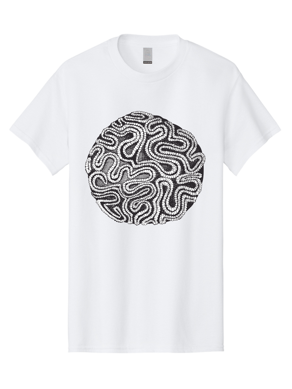 Black-And-White-Patterned-Circle Men'S Graphic Tee, 100% Cotton, Comfortable Casual Summer Wear, Machine Washable, Stippled Artwork, Abstract Design, Black And White Illustration, Dotwork Technique, Maze Pattern, Psychedelic Art, Aad674