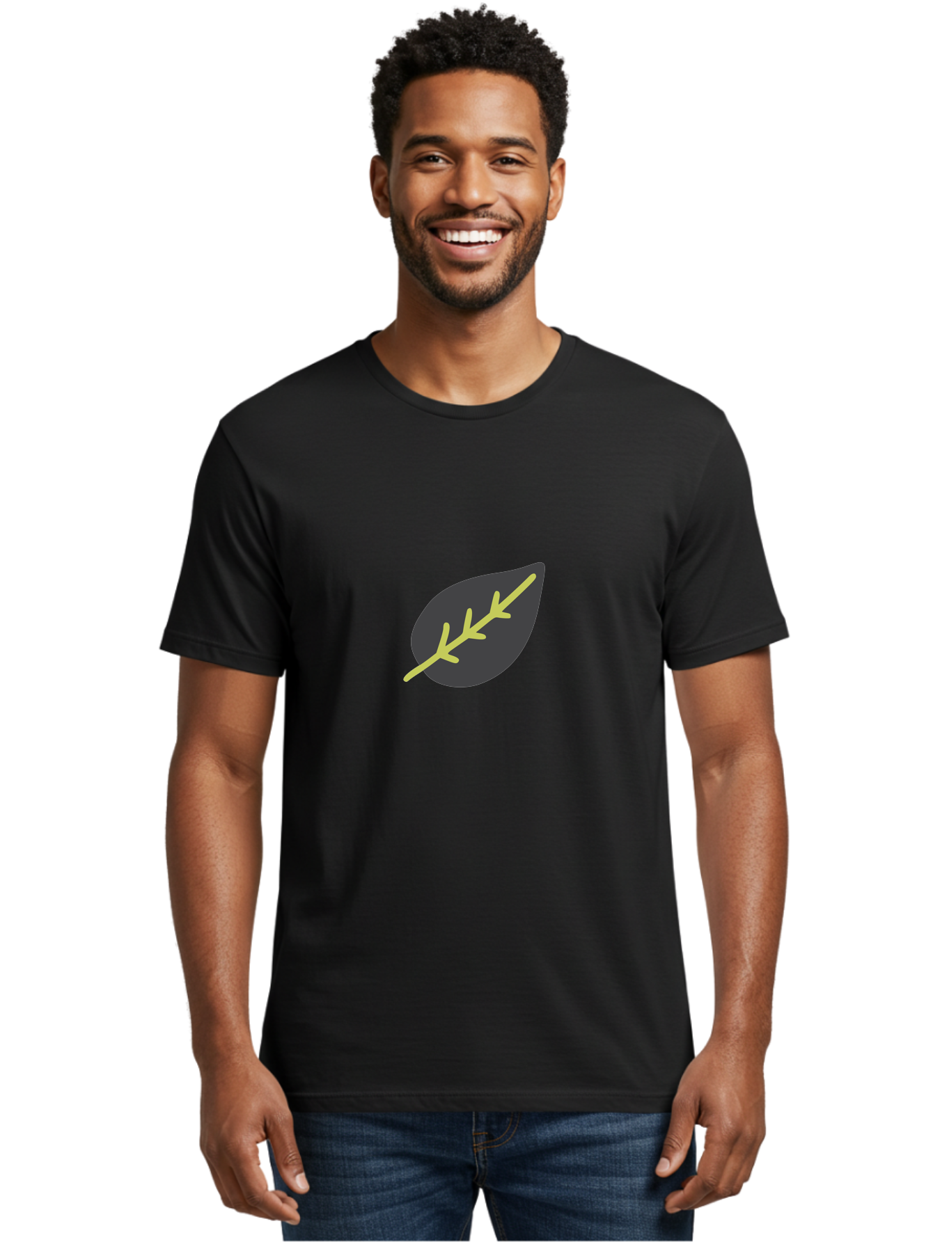 Black-Leaf Men'S Graphic Tee, 100% Cotton, Comfortable Casual Summer Wear, Machine Washable, Simple Leaf Design, Minimalist Illustration, Dark Leaf With Yellow Veins, Leaf Icon, Nature Symbol, Eco-Friendly Graphic Aad675