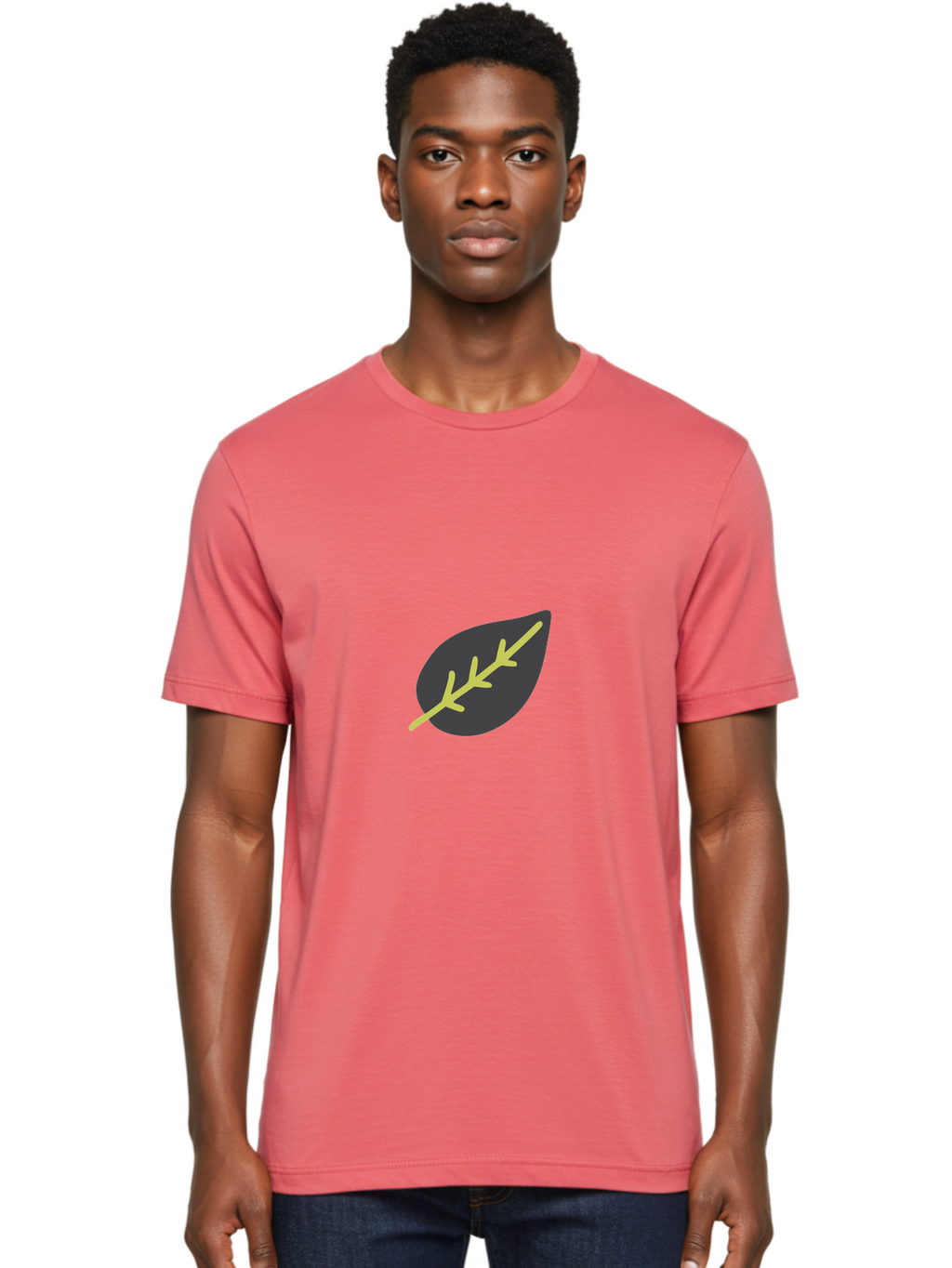 Black-Leaf Men'S Graphic Tee, 100% Cotton, Comfortable Casual Summer Wear, Machine Washable, Simple Leaf Design, Minimalist Illustration, Dark Leaf With Yellow Veins, Leaf Icon, Nature Symbol, Eco-Friendly Graphic Aad675