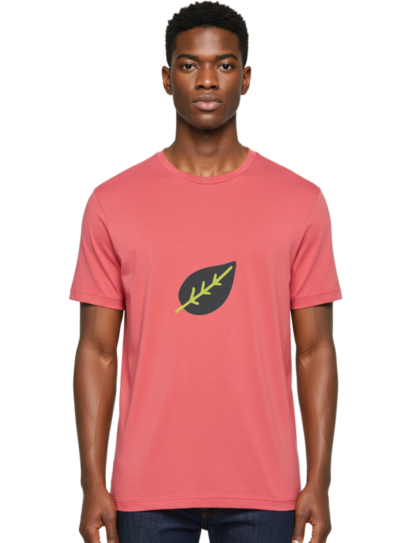 Black-Leaf Men'S Graphic Tee, 100% Cotton, Comfortable Casual Summer Wear, Machine Washable, Simple Leaf Design, Minimalist Illustration, Dark Leaf With Yellow Veins, Leaf Icon, Nature Symbol, Eco-Friendly Graphic Aad675