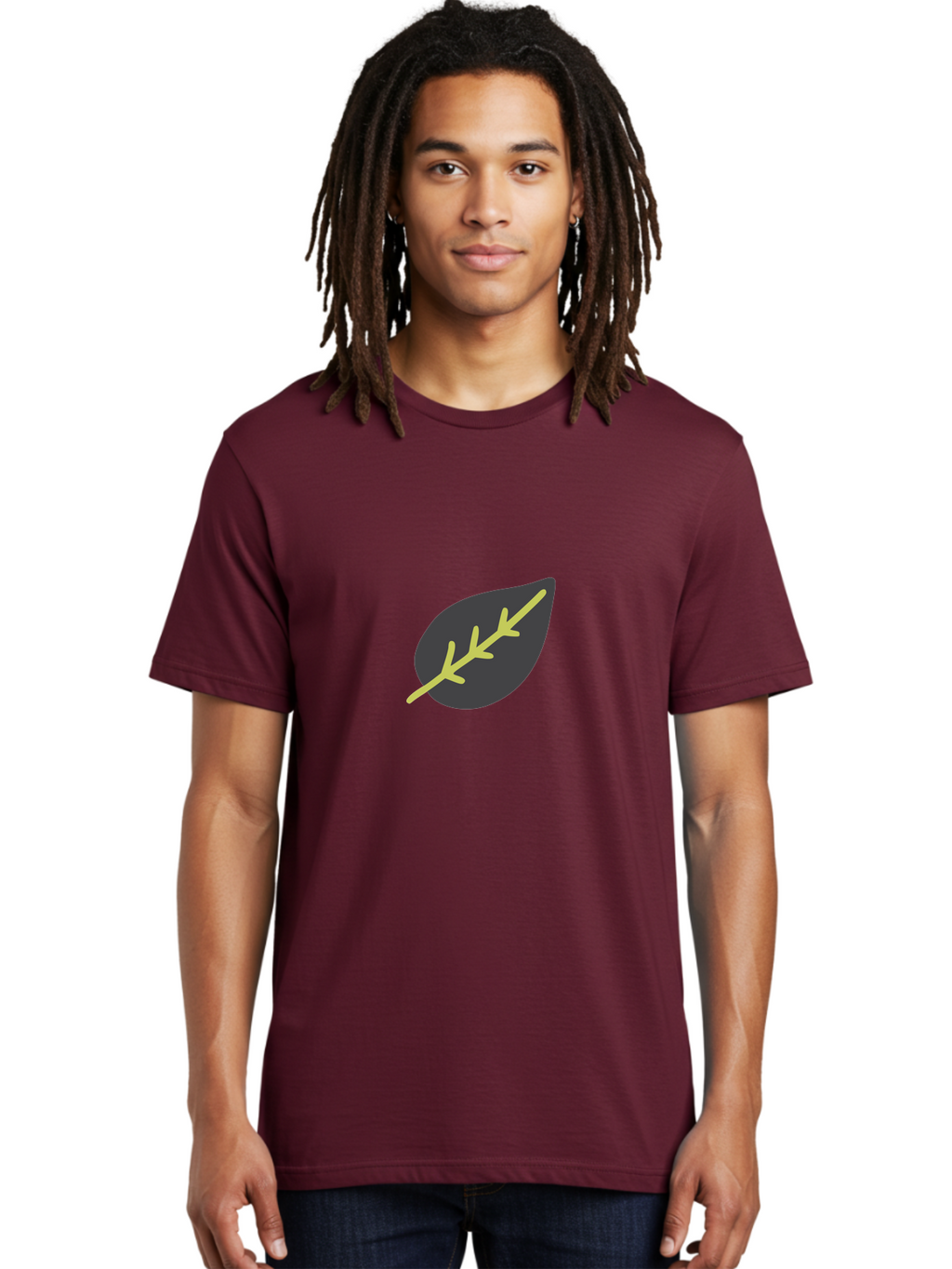 Black-Leaf Men'S Graphic Tee, 100% Cotton, Comfortable Casual Summer Wear, Machine Washable, Simple Leaf Design, Minimalist Illustration, Dark Leaf With Yellow Veins, Leaf Icon, Nature Symbol, Eco-Friendly Graphic Aad675