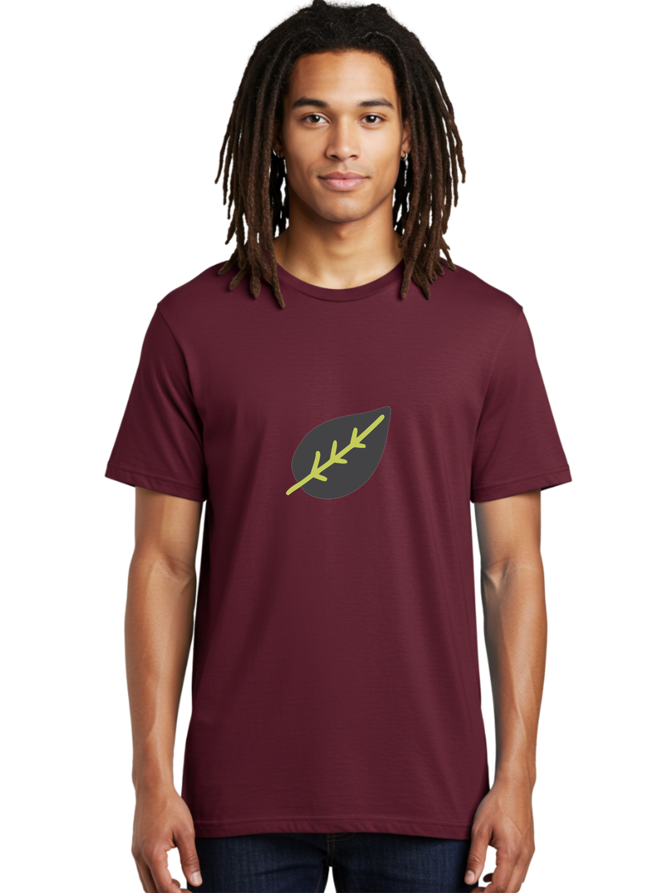 Black-Leaf Men'S Graphic Tee, 100% Cotton, Comfortable Casual Summer Wear, Machine Washable, Simple Leaf Design, Minimalist Illustration, Dark Leaf With Yellow Veins, Leaf Icon, Nature Symbol, Eco-Friendly Graphic Aad675