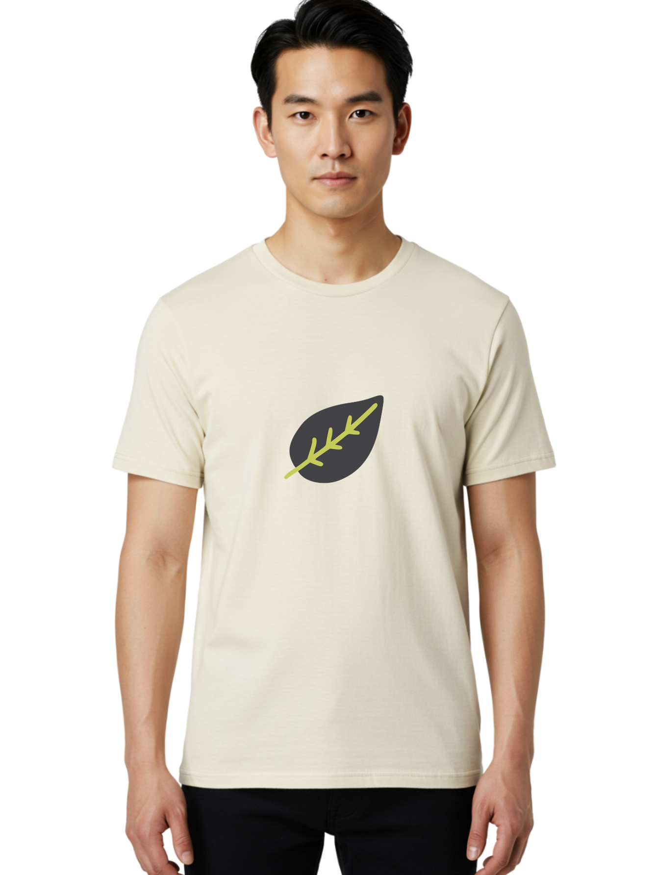 Black-Leaf Men'S Graphic Tee, 100% Cotton, Comfortable Casual Summer Wear, Machine Washable, Simple Leaf Design, Minimalist Illustration, Dark Leaf With Yellow Veins, Leaf Icon, Nature Symbol, Eco-Friendly Graphic Aad675
