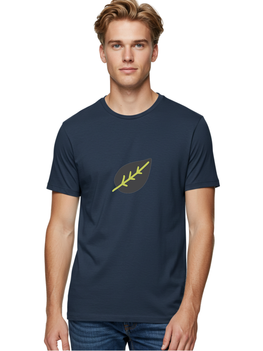 Black-Leaf Men'S Graphic Tee, 100% Cotton, Comfortable Casual Summer Wear, Machine Washable, Simple Leaf Design, Minimalist Illustration, Dark Leaf With Yellow Veins, Leaf Icon, Nature Symbol, Eco-Friendly Graphic Aad675