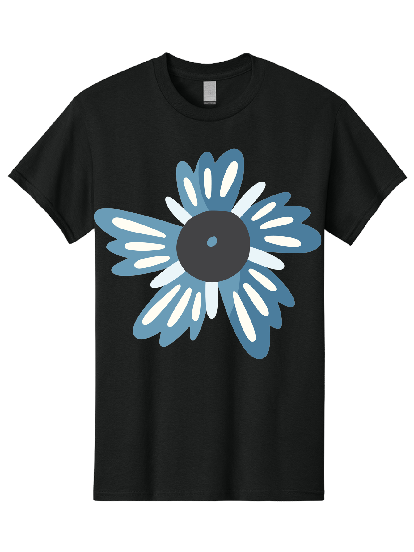 Blue-Flower Men'S Graphic Tee, 100% Cotton, Comfortable Casual Summer Wear, Machine Washable, Vinyl Record, Flower Graphic, Blue And White Petals, Black Center, Modern Art, Digital Illustration, Abstract Design, Creative Graphic Aad676