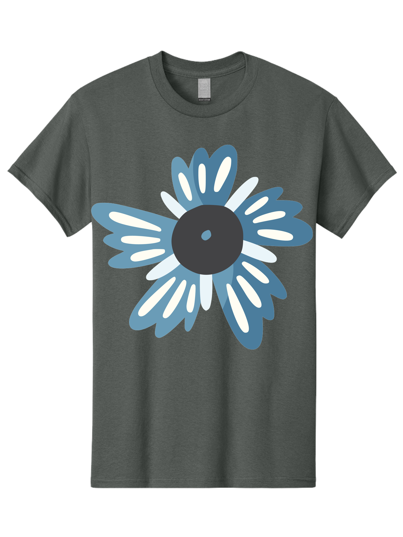 Blue-Flower Men'S Graphic Tee, 100% Cotton, Comfortable Casual Summer Wear, Machine Washable, Vinyl Record, Flower Graphic, Blue And White Petals, Black Center, Modern Art, Digital Illustration, Abstract Design, Creative Graphic Aad676