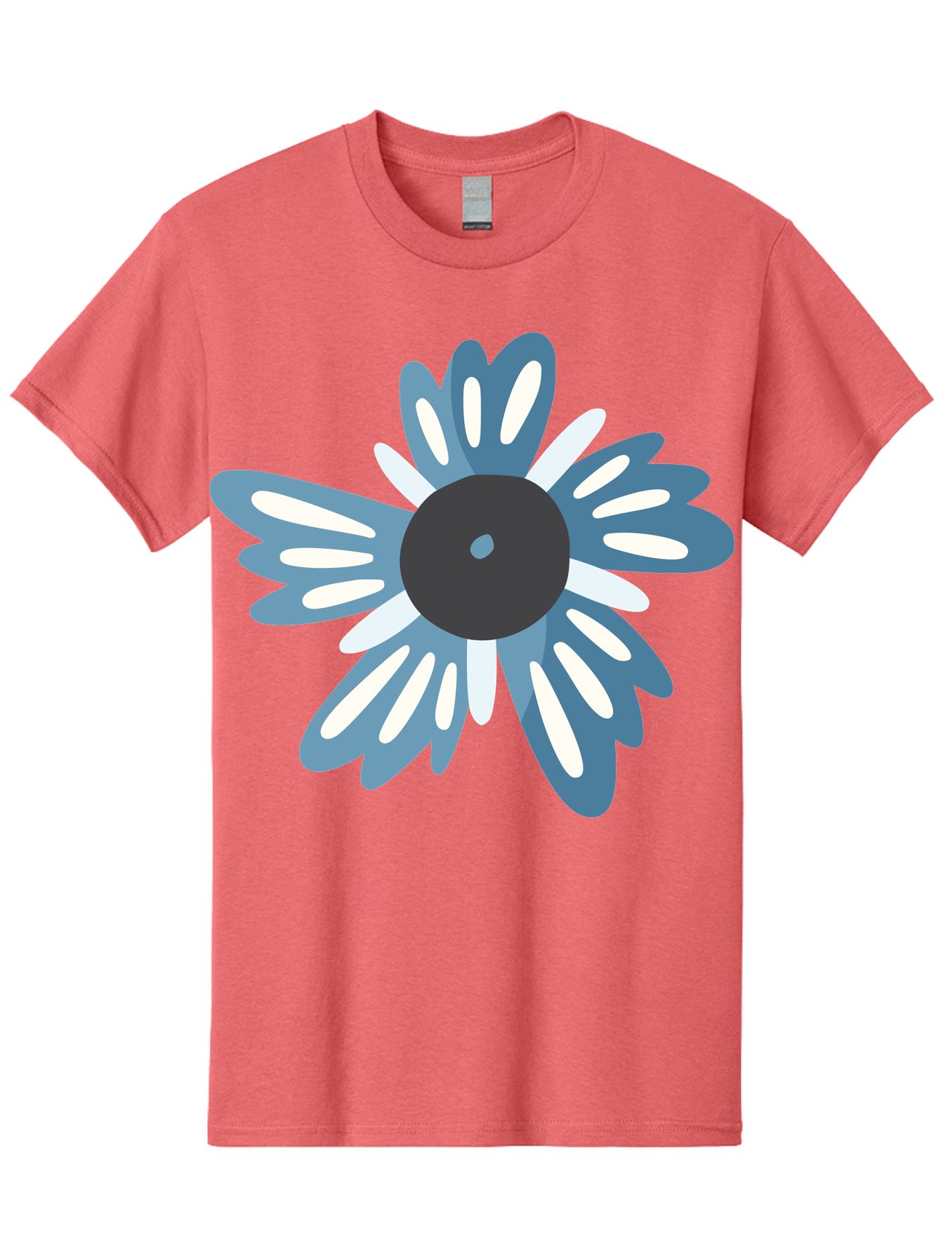 Blue-Flower Men'S Graphic Tee, 100% Cotton, Comfortable Casual Summer Wear, Machine Washable, Vinyl Record, Flower Graphic, Blue And White Petals, Black Center, Modern Art, Digital Illustration, Abstract Design, Creative Graphic Aad676