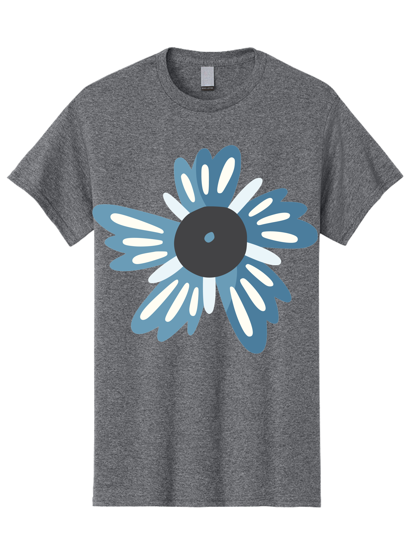 Blue-Flower Men'S Graphic Tee, 100% Cotton, Comfortable Casual Summer Wear, Machine Washable, Vinyl Record, Flower Graphic, Blue And White Petals, Black Center, Modern Art, Digital Illustration, Abstract Design, Creative Graphic Aad676