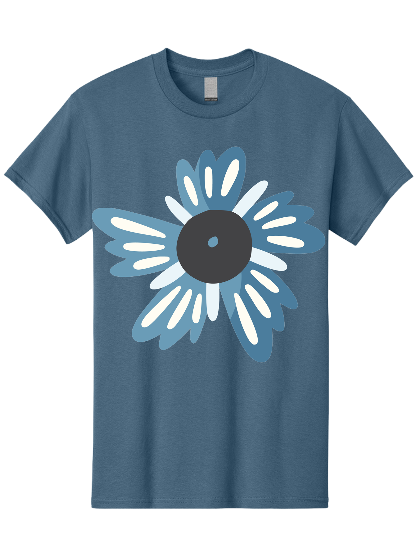 Blue-Flower Men'S Graphic Tee, 100% Cotton, Comfortable Casual Summer Wear, Machine Washable, Vinyl Record, Flower Graphic, Blue And White Petals, Black Center, Modern Art, Digital Illustration, Abstract Design, Creative Graphic Aad676