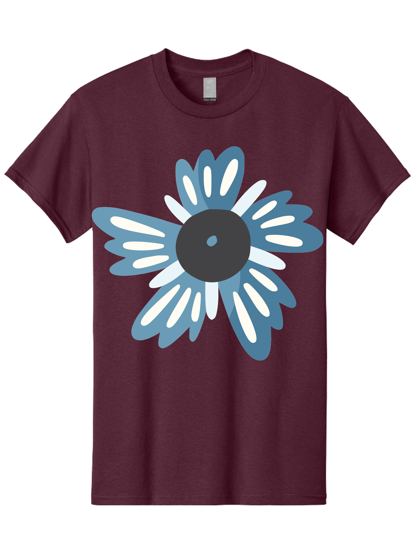 Blue-Flower Men'S Graphic Tee, 100% Cotton, Comfortable Casual Summer Wear, Machine Washable, Vinyl Record, Flower Graphic, Blue And White Petals, Black Center, Modern Art, Digital Illustration, Abstract Design, Creative Graphic Aad676