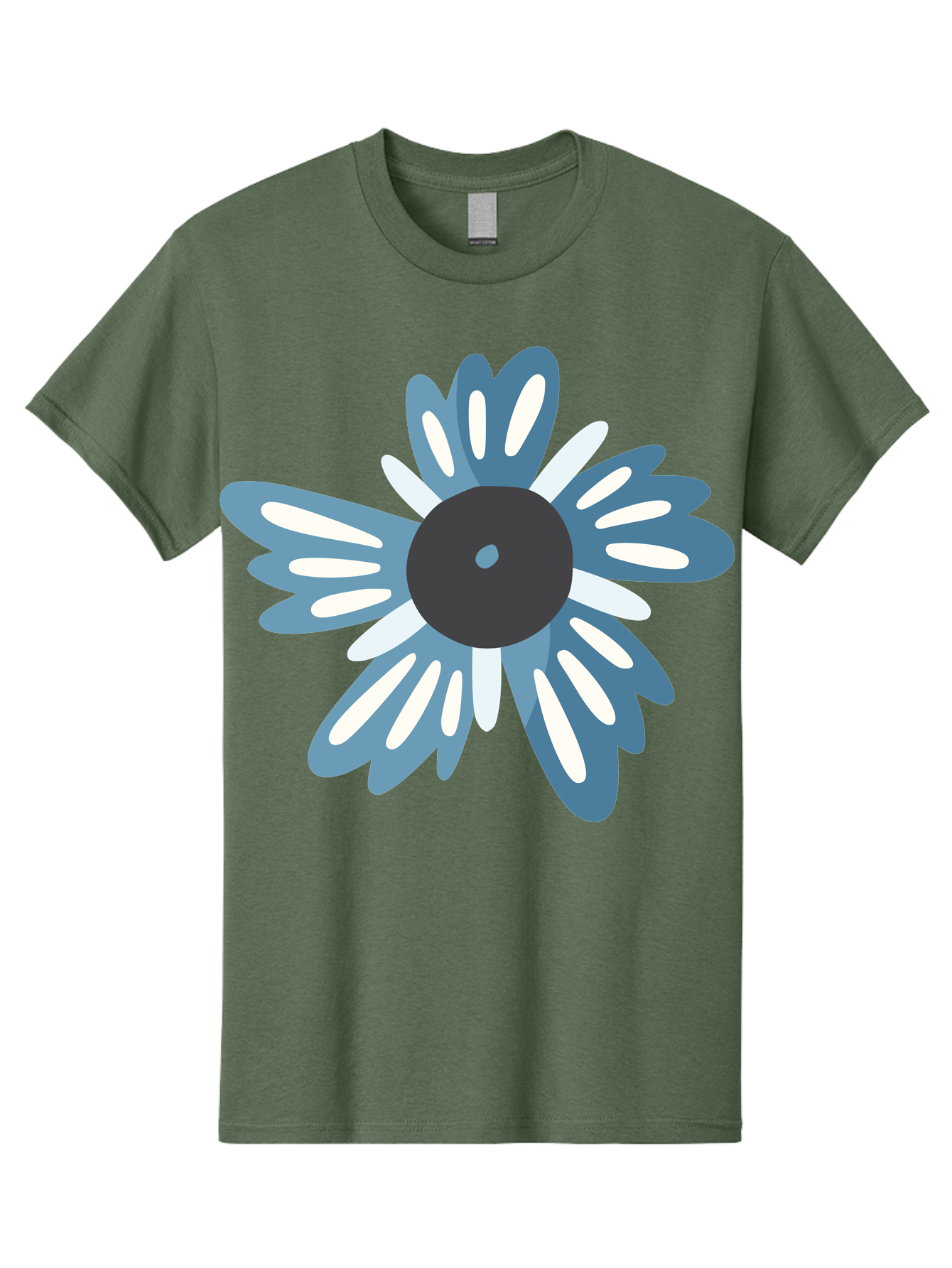 Blue-Flower Men'S Graphic Tee, 100% Cotton, Comfortable Casual Summer Wear, Machine Washable, Vinyl Record, Flower Graphic, Blue And White Petals, Black Center, Modern Art, Digital Illustration, Abstract Design, Creative Graphic Aad676