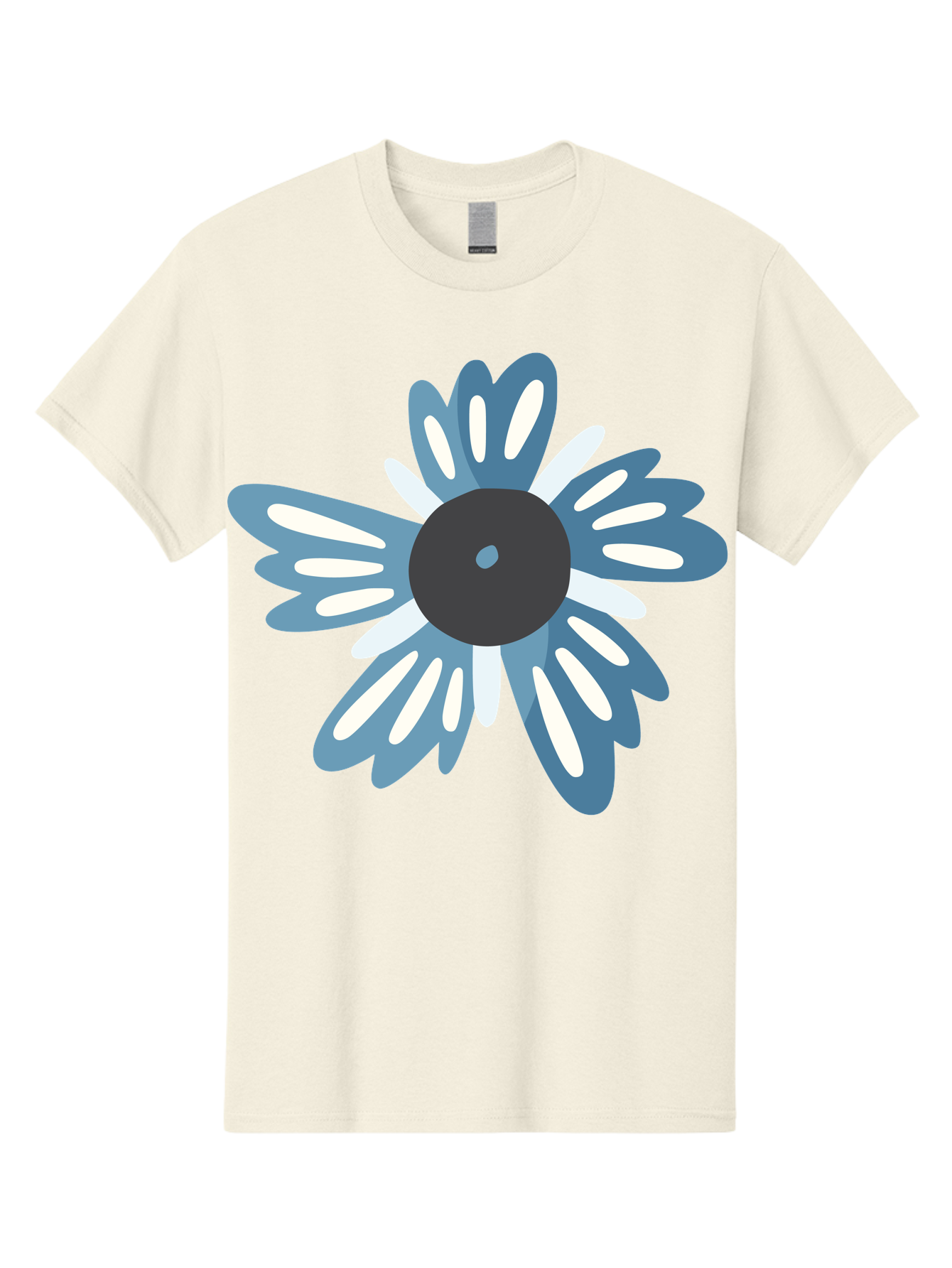 Blue-Flower Men'S Graphic Tee, 100% Cotton, Comfortable Casual Summer Wear, Machine Washable, Vinyl Record, Flower Graphic, Blue And White Petals, Black Center, Modern Art, Digital Illustration, Abstract Design, Creative Graphic Aad676
