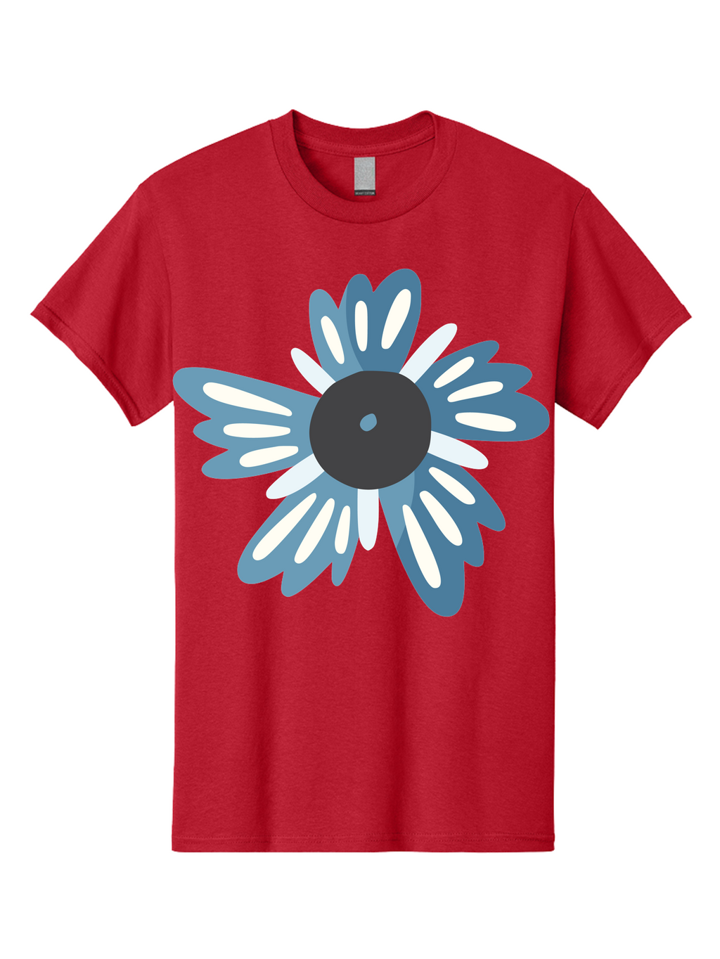 Blue-Flower Men'S Graphic Tee, 100% Cotton, Comfortable Casual Summer Wear, Machine Washable, Vinyl Record, Flower Graphic, Blue And White Petals, Black Center, Modern Art, Digital Illustration, Abstract Design, Creative Graphic Aad676