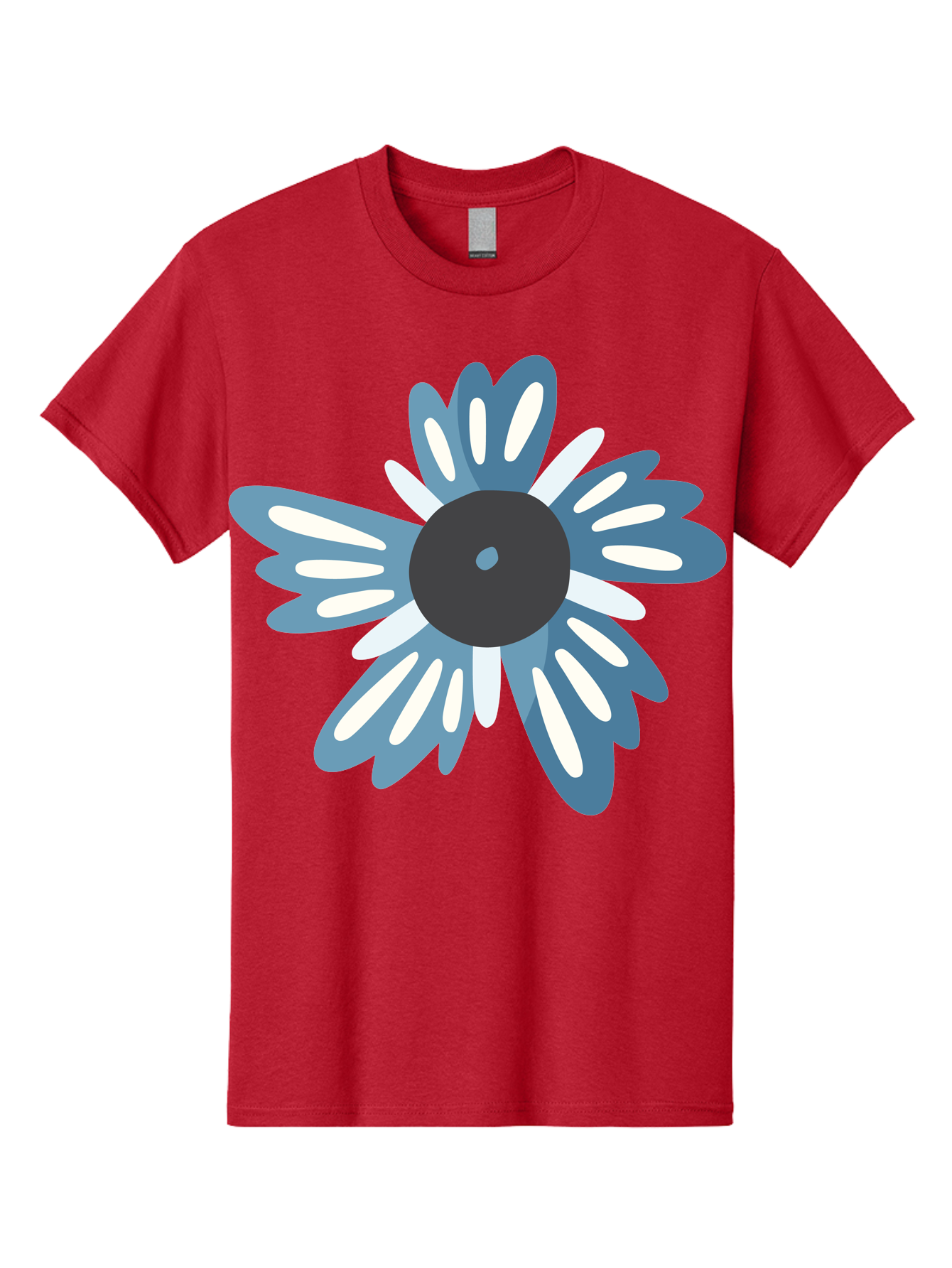 Blue-Flower Men'S Graphic Tee, 100% Cotton, Comfortable Casual Summer Wear, Machine Washable, Vinyl Record, Flower Graphic, Blue And White Petals, Black Center, Modern Art, Digital Illustration, Abstract Design, Creative Graphic Aad676