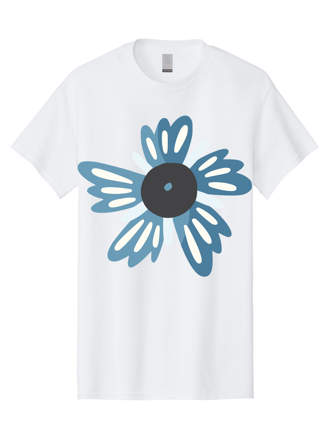 Blue-Flower Men'S Graphic Tee, 100% Cotton, Comfortable Casual Summer Wear, Machine Washable, Vinyl Record, Flower Graphic, Blue And White Petals, Black Center, Modern Art, Digital Illustration, Abstract Design, Creative Graphic Aad676