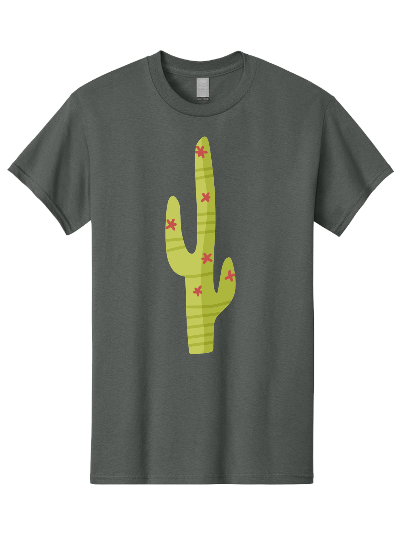 Cactus-1 Men'S Graphic Tee, 100% Cotton, Comfortable Casual Summer Wear, Machine Washable, Cartoon Cactus, Desert Flora, Prickly Plant, Red Flowers, Green Cactus, Southwestern Icon, Graphic Design Element, Simple Illustration, Stylized Cactus Aad677