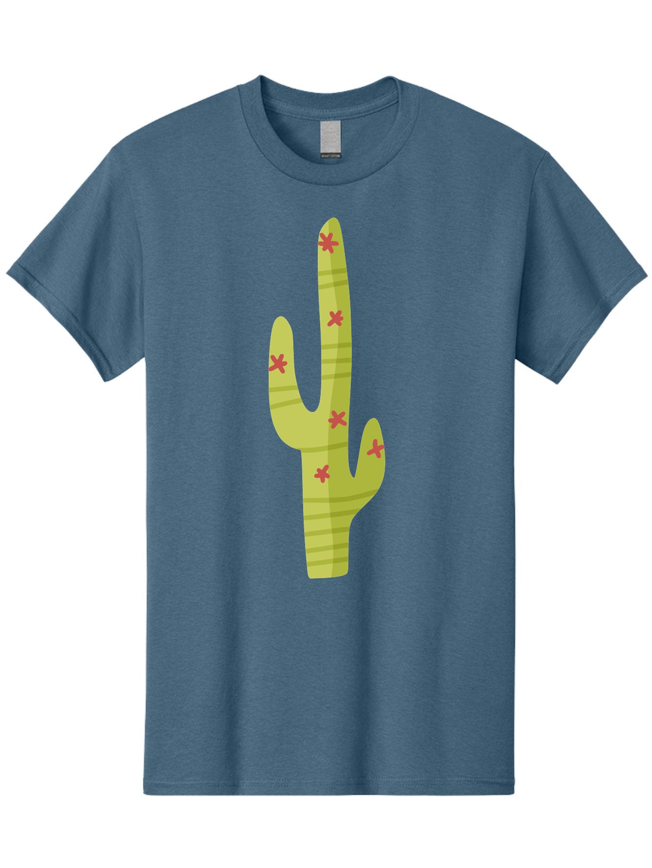 Cactus-1 Men'S Graphic Tee, 100% Cotton, Comfortable Casual Summer Wear, Machine Washable, Cartoon Cactus, Desert Flora, Prickly Plant, Red Flowers, Green Cactus, Southwestern Icon, Graphic Design Element, Simple Illustration, Stylized Cactus Aad677