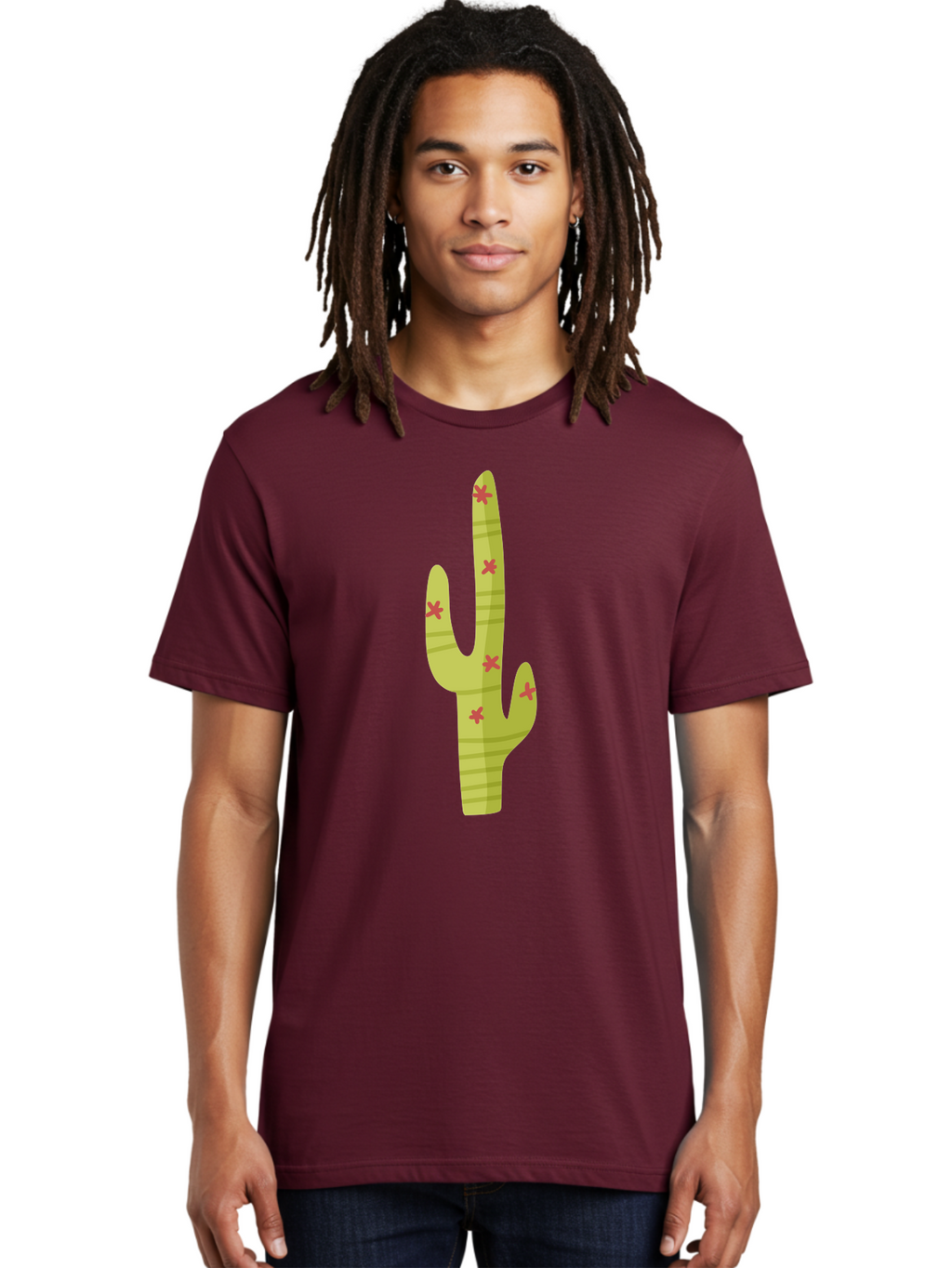 Cactus-1 Men'S Graphic Tee, 100% Cotton, Comfortable Casual Summer Wear, Machine Washable, Cartoon Cactus, Desert Flora, Prickly Plant, Red Flowers, Green Cactus, Southwestern Icon, Graphic Design Element, Simple Illustration, Stylized Cactus Aad677