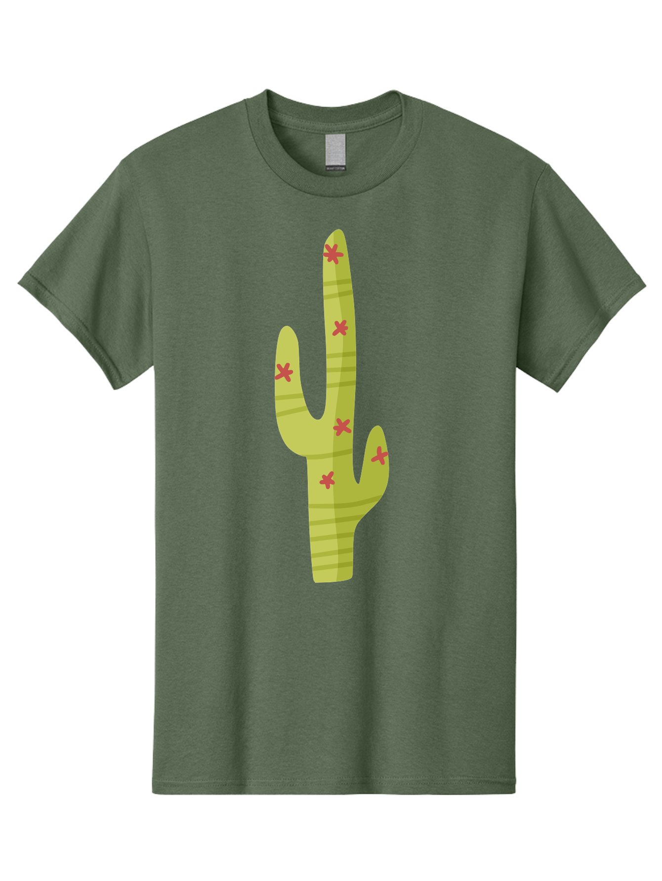 Cactus-1 Men'S Graphic Tee, 100% Cotton, Comfortable Casual Summer Wear, Machine Washable, Cartoon Cactus, Desert Flora, Prickly Plant, Red Flowers, Green Cactus, Southwestern Icon, Graphic Design Element, Simple Illustration, Stylized Cactus Aad677