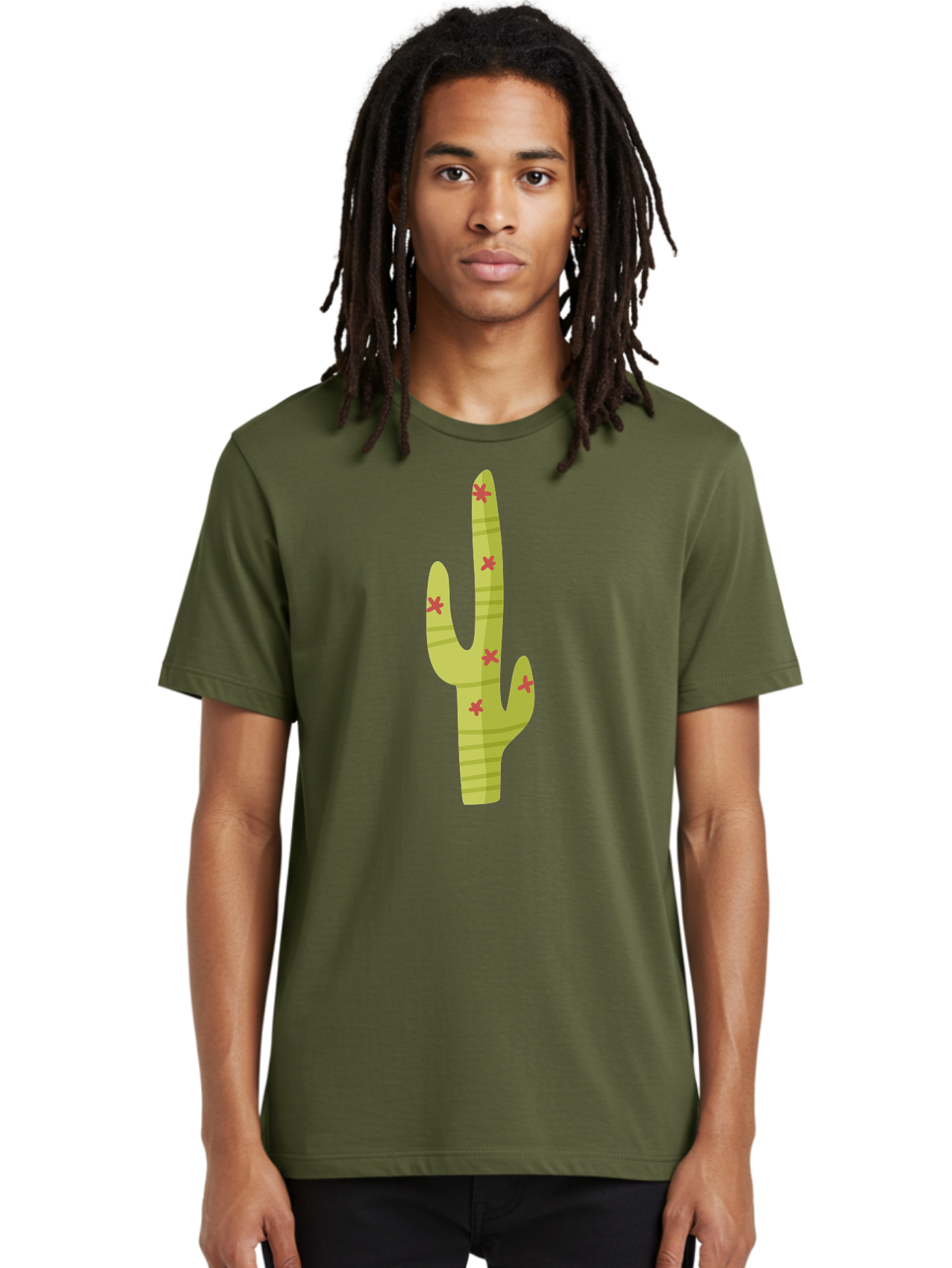 Cactus-1 Men'S Graphic Tee, 100% Cotton, Comfortable Casual Summer Wear, Machine Washable, Cartoon Cactus, Desert Flora, Prickly Plant, Red Flowers, Green Cactus, Southwestern Icon, Graphic Design Element, Simple Illustration, Stylized Cactus Aad677