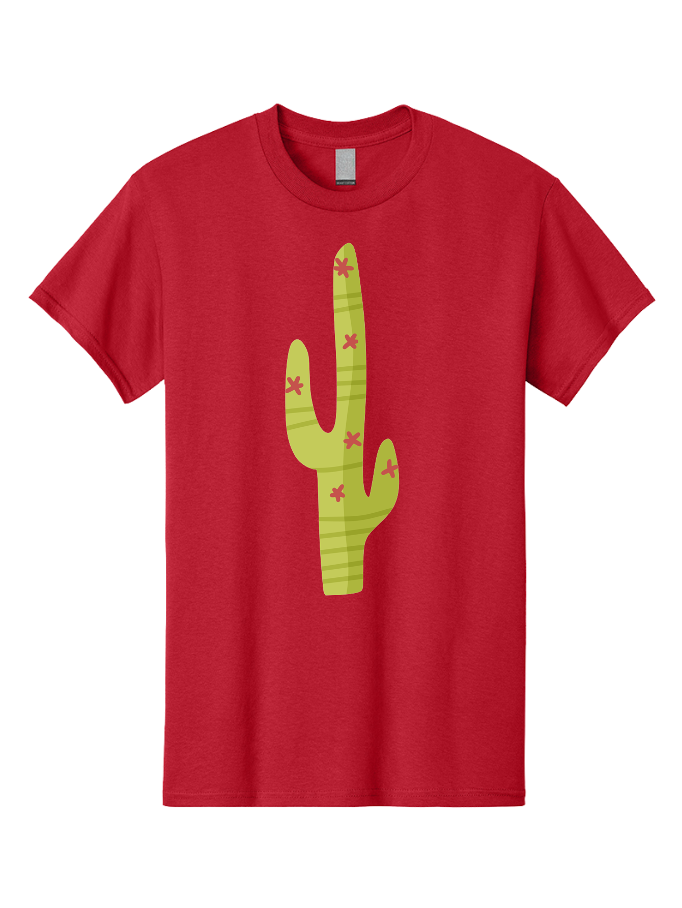 Cactus-1 Men'S Graphic Tee, 100% Cotton, Comfortable Casual Summer Wear, Machine Washable, Cartoon Cactus, Desert Flora, Prickly Plant, Red Flowers, Green Cactus, Southwestern Icon, Graphic Design Element, Simple Illustration, Stylized Cactus Aad677
