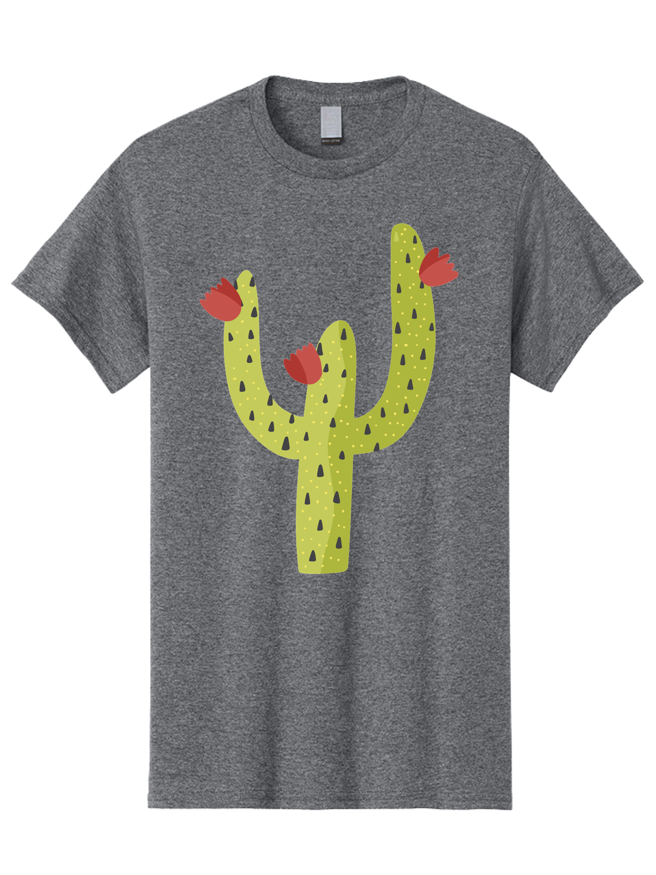 Cactus-With-Red-Flowers Men'S Graphic Tee, 100% Cotton, Comfortable Casual Summer Wear, Machine Washable, Cartoon Cactus, Cactus With Flowers, Desert Plant, Red Flowers, Green Cactus, Illustration Art, Simple Design, Stylized Cactus Aad678
