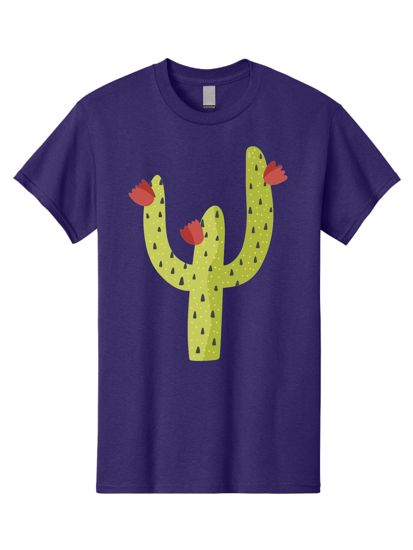 Cactus-With-Red-Flowers Men'S Graphic Tee, 100% Cotton, Comfortable Casual Summer Wear, Machine Washable, Cartoon Cactus, Cactus With Flowers, Desert Plant, Red Flowers, Green Cactus, Illustration Art, Simple Design, Stylized Cactus Aad678