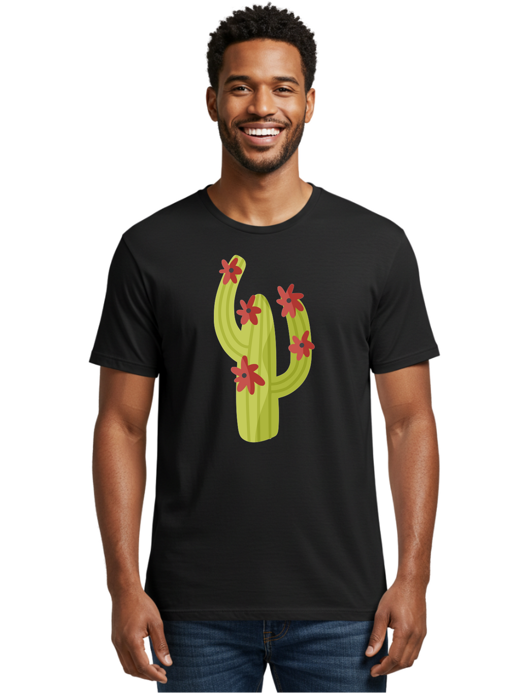 Cactus Men'S Graphic Tee, 100% Cotton, Comfortable Casual Summer Wear, Machine Washable, Cartoon Cactus, Red Flowers, Desert Plants, Succulent Plants, Flowering Cacti, Vibrant Cactus, Garden Graphics, Digital Illustration, Cactus Art Aad679