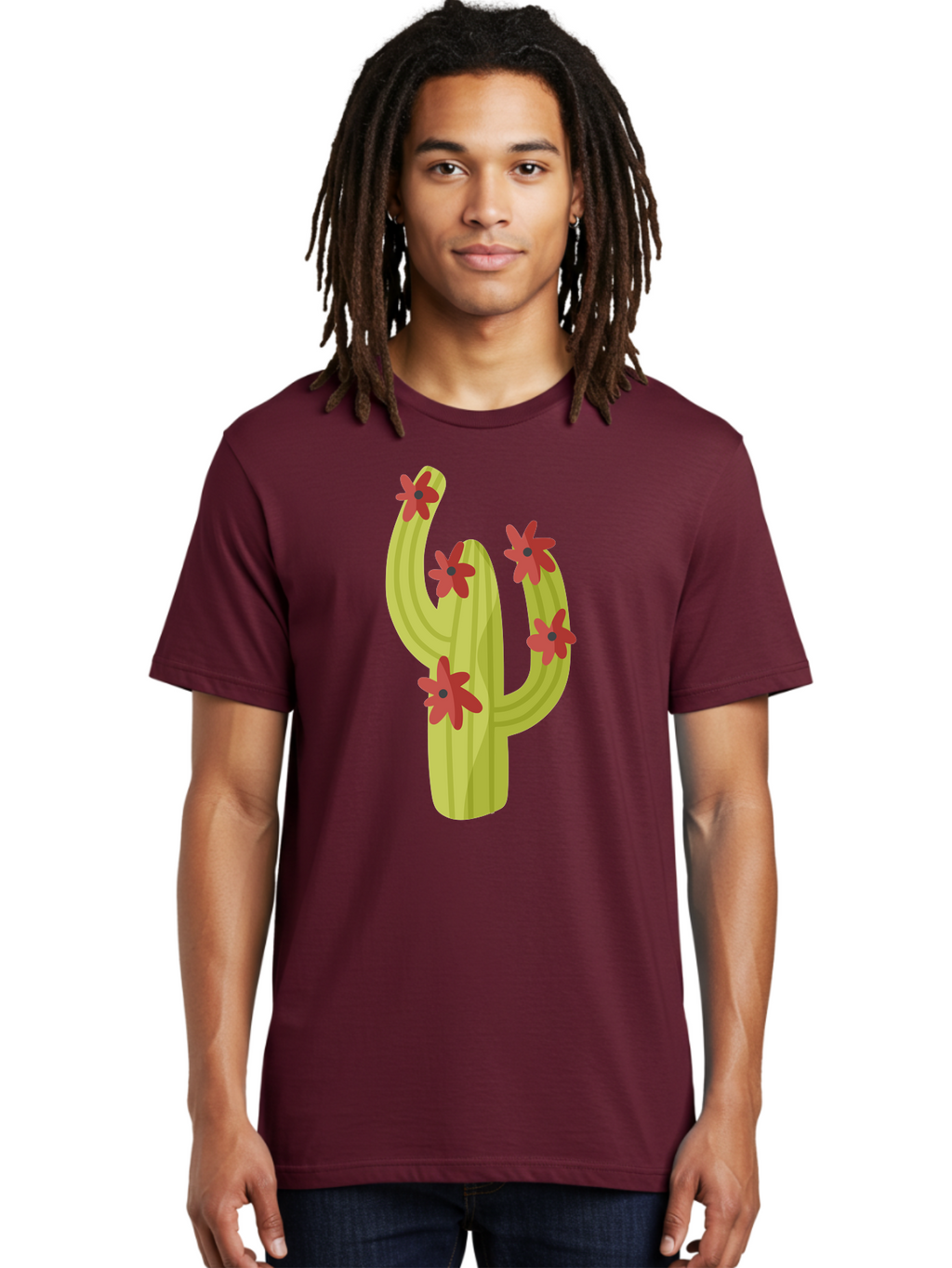 Cactus Men'S Graphic Tee, 100% Cotton, Comfortable Casual Summer Wear, Machine Washable, Cartoon Cactus, Red Flowers, Desert Plants, Succulent Plants, Flowering Cacti, Vibrant Cactus, Garden Graphics, Digital Illustration, Cactus Art Aad679