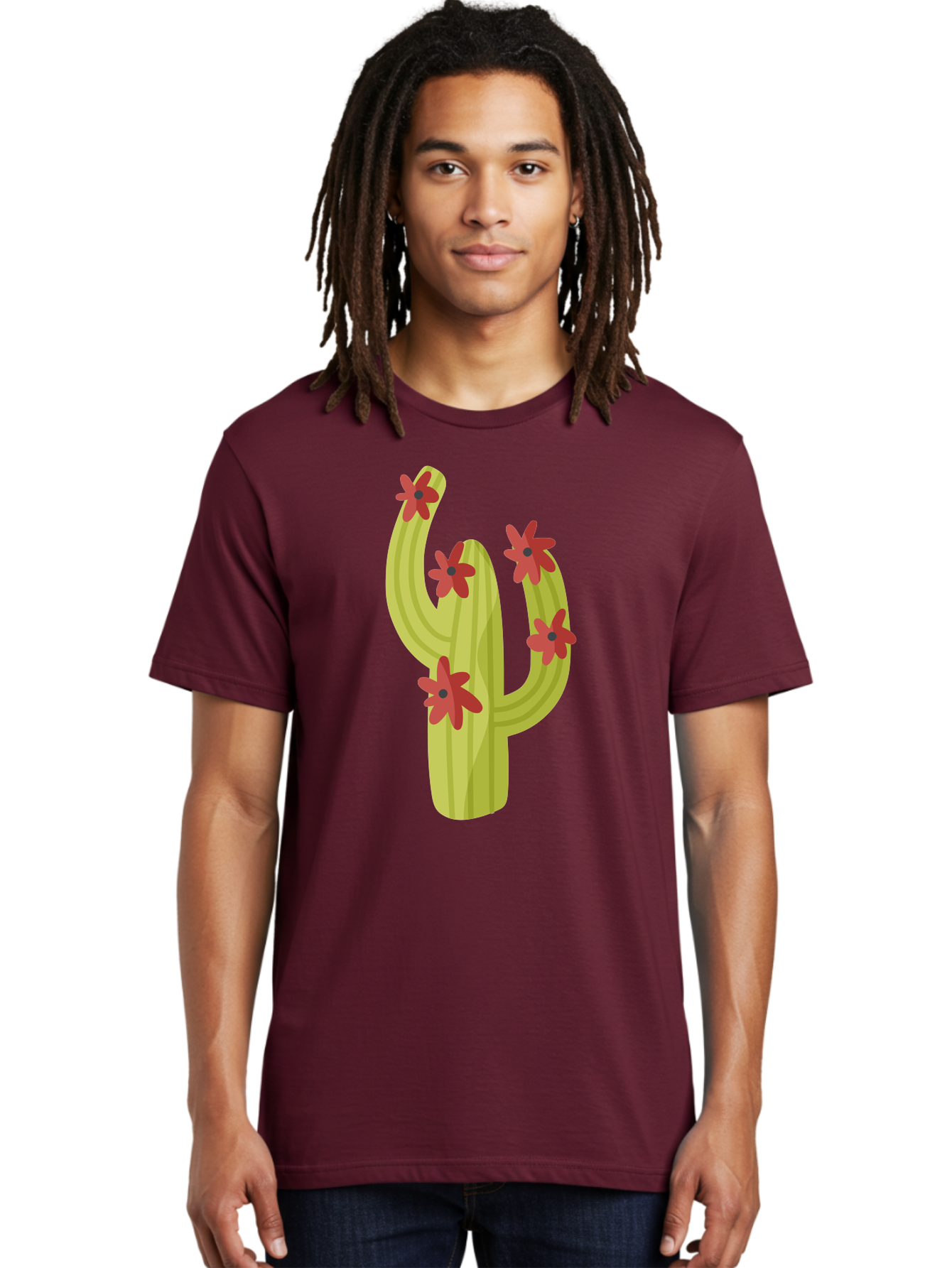 Cactus Men'S Graphic Tee, 100% Cotton, Comfortable Casual Summer Wear, Machine Washable, Cartoon Cactus, Red Flowers, Desert Plants, Succulent Plants, Flowering Cacti, Vibrant Cactus, Garden Graphics, Digital Illustration, Cactus Art Aad679