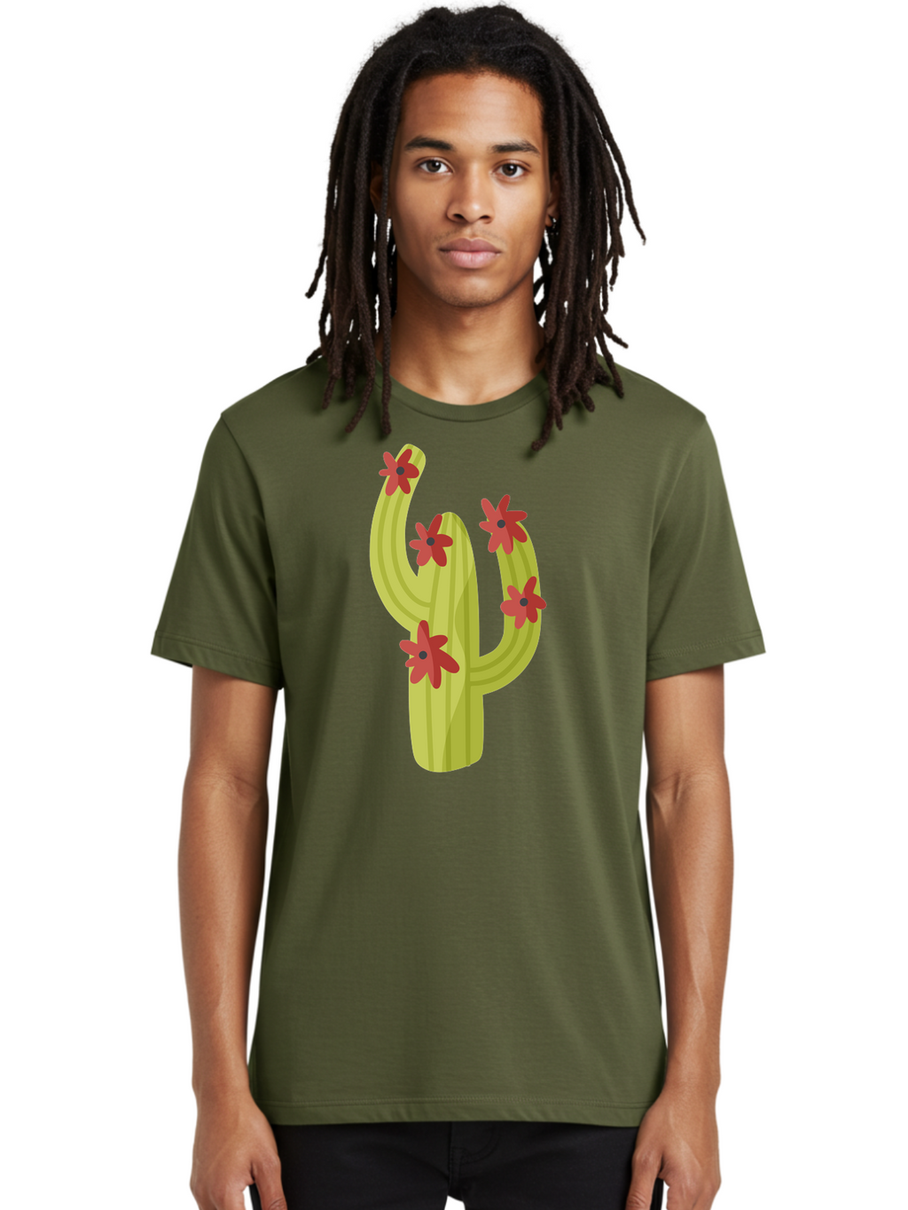 Cactus Men'S Graphic Tee, 100% Cotton, Comfortable Casual Summer Wear, Machine Washable, Cartoon Cactus, Red Flowers, Desert Plants, Succulent Plants, Flowering Cacti, Vibrant Cactus, Garden Graphics, Digital Illustration, Cactus Art Aad679