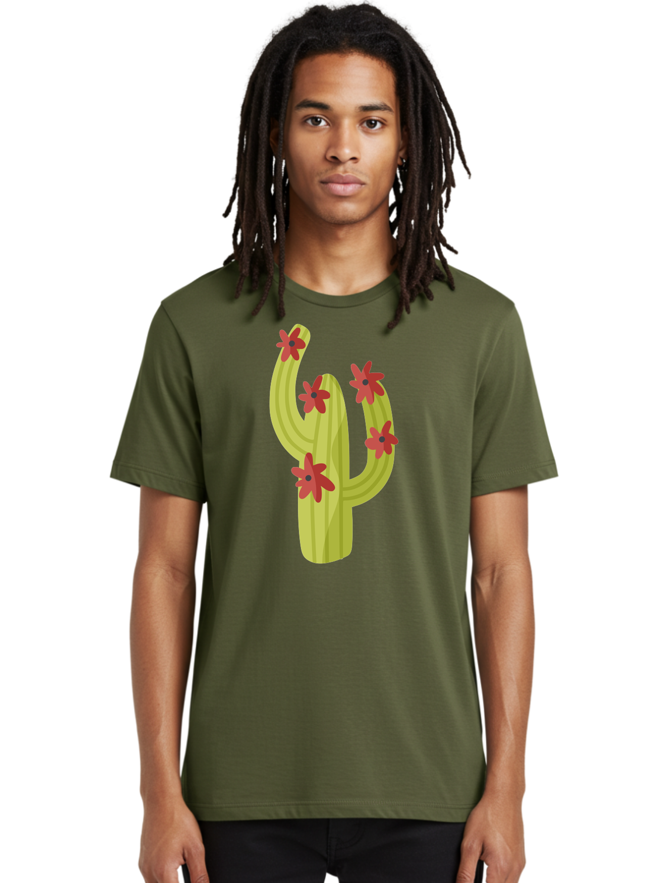 Cactus Men'S Graphic Tee, 100% Cotton, Comfortable Casual Summer Wear, Machine Washable, Cartoon Cactus, Red Flowers, Desert Plants, Succulent Plants, Flowering Cacti, Vibrant Cactus, Garden Graphics, Digital Illustration, Cactus Art Aad679