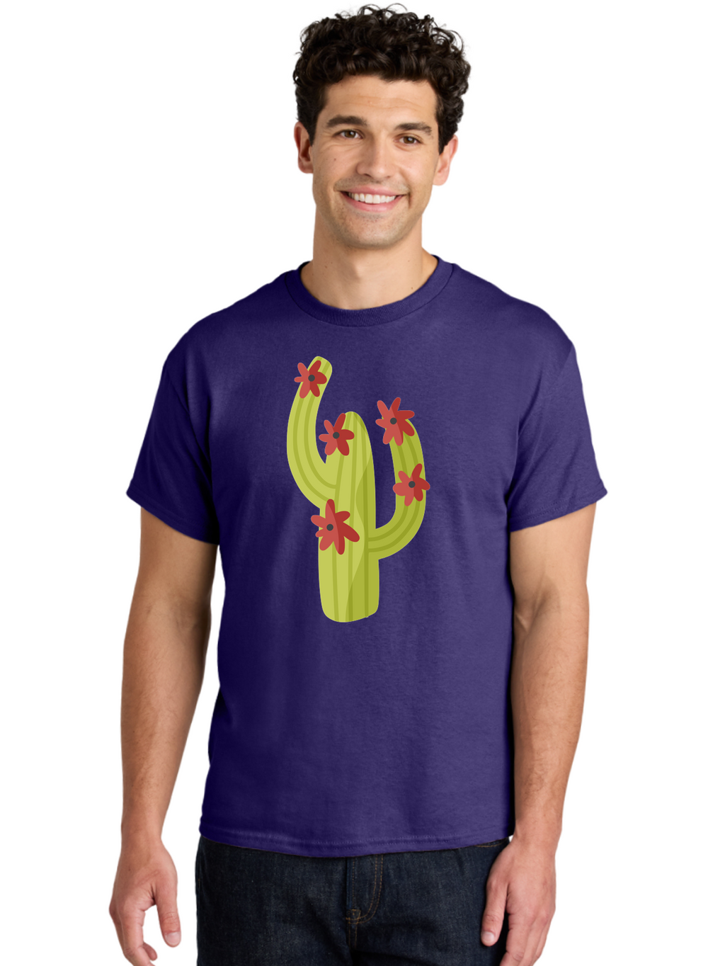 Cactus Men'S Graphic Tee, 100% Cotton, Comfortable Casual Summer Wear, Machine Washable, Cartoon Cactus, Red Flowers, Desert Plants, Succulent Plants, Flowering Cacti, Vibrant Cactus, Garden Graphics, Digital Illustration, Cactus Art Aad679